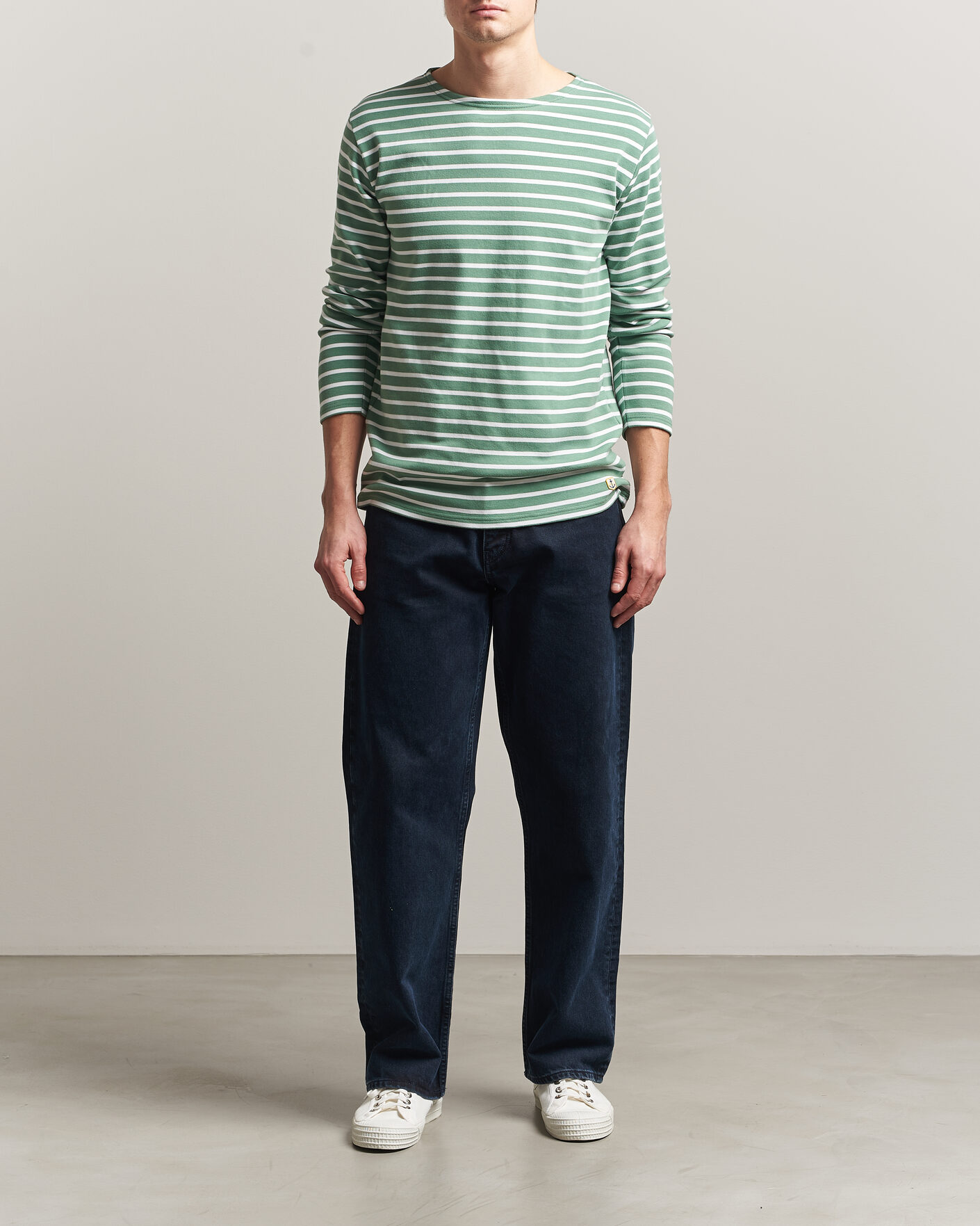 Men | T-Shirts | Armor-lux | Houat Héritage Stripe Long Sleeve T-Shirt Ivy/Blanc
