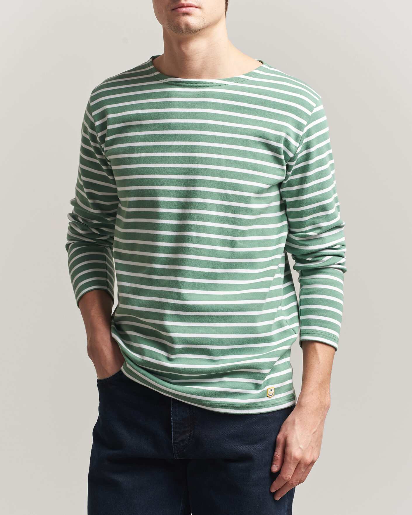 Men | T-Shirts | Armor-lux | Houat Héritage Stripe Long Sleeve T-Shirt Ivy/Blanc