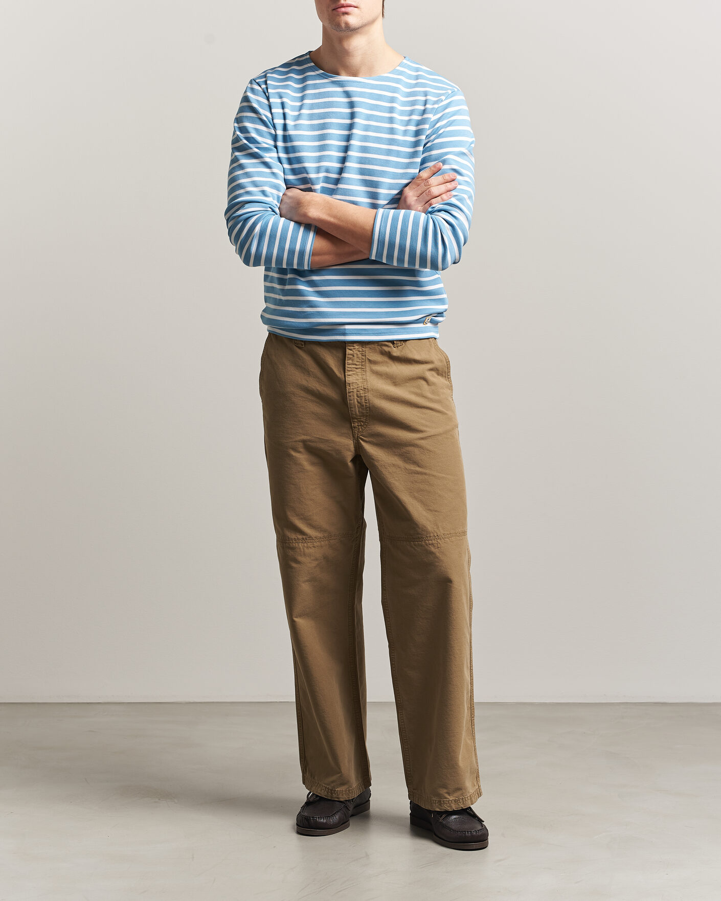 Men | T-Shirts | Armor-lux | Houat Héritage Stripe Long Sleeve T-Shirt Waterfall/Blanc