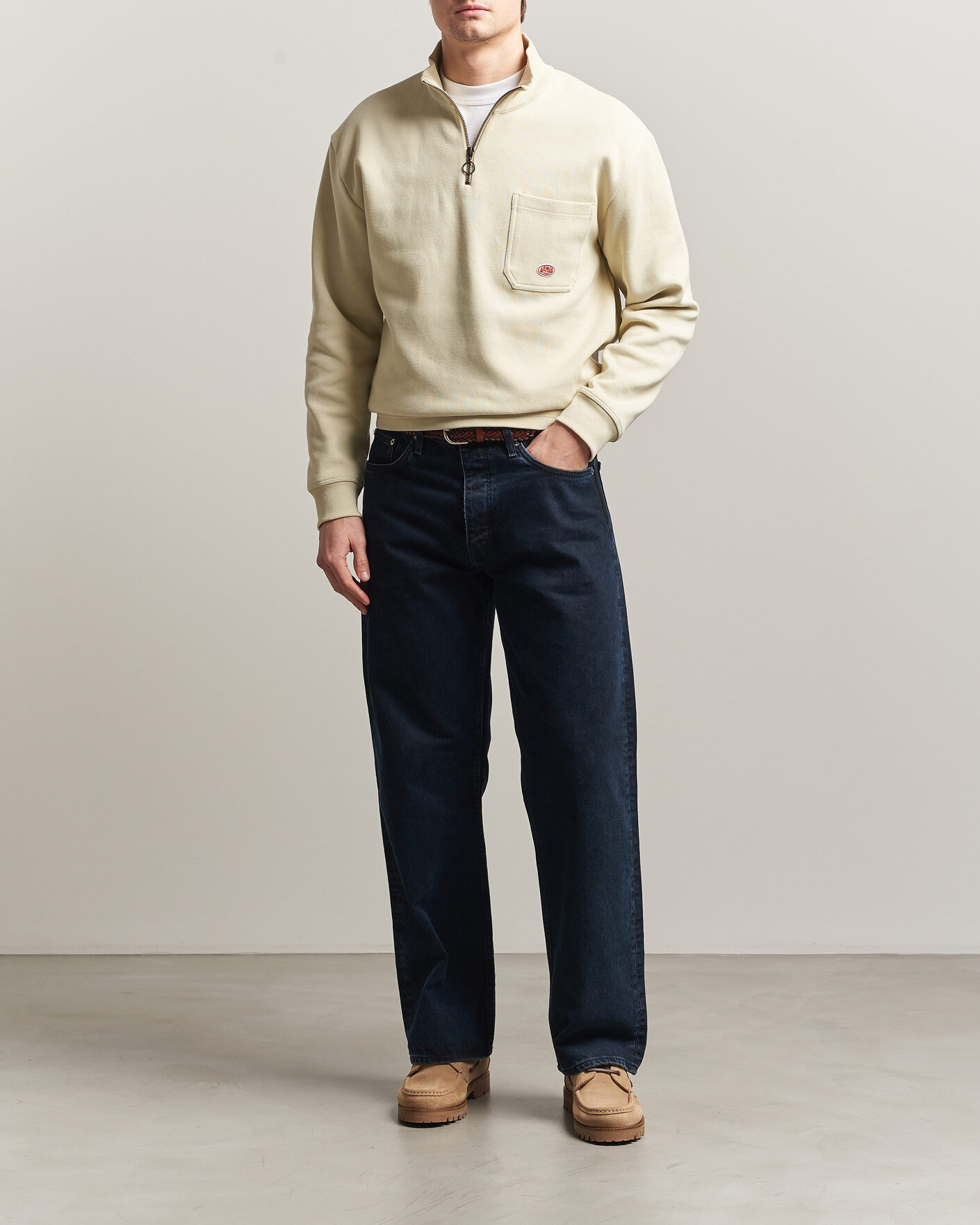 Armor-lux Camionneur Cotton Half Zip Sweater Gravel at CareOfCarl.com