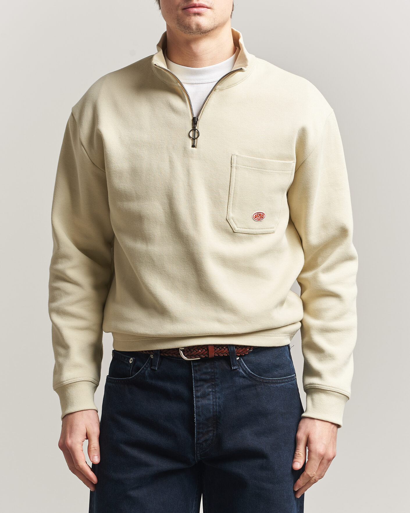 Armor-lux Camionneur Cotton Half Zip Sweater Gravel at CareOfCarl.com