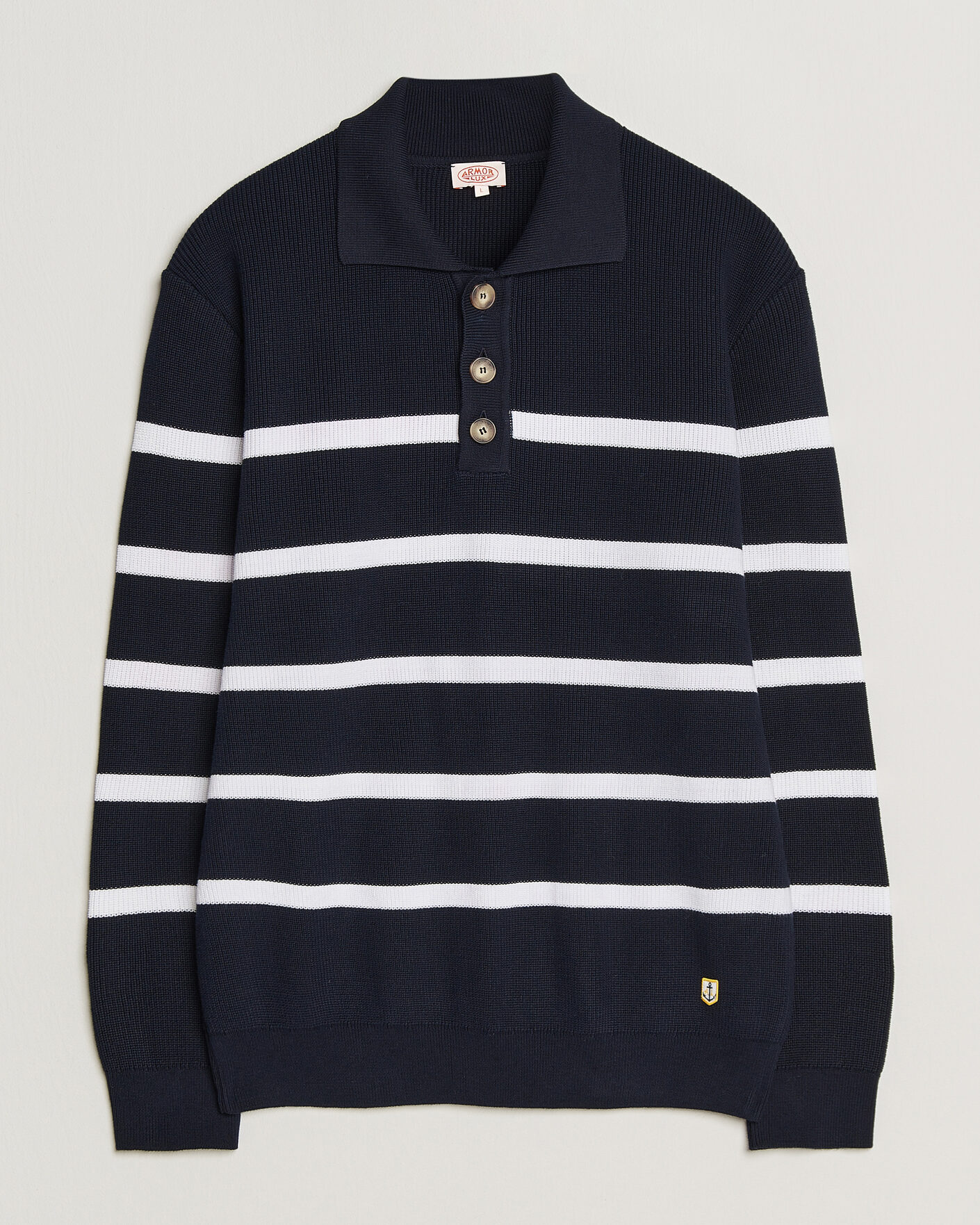 Men | Sweaters & Knitwear | Armor-lux | Heritage Knitted Polo Marine/Blanc