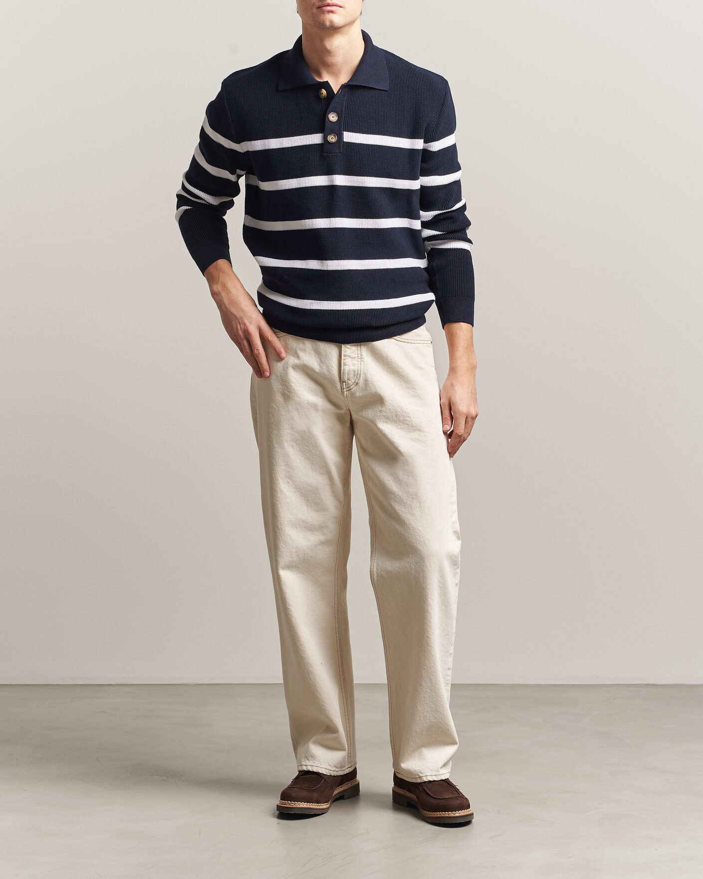 Men | Sweaters & Knitwear | Armor-lux | Heritage Knitted Polo Marine/Blanc
