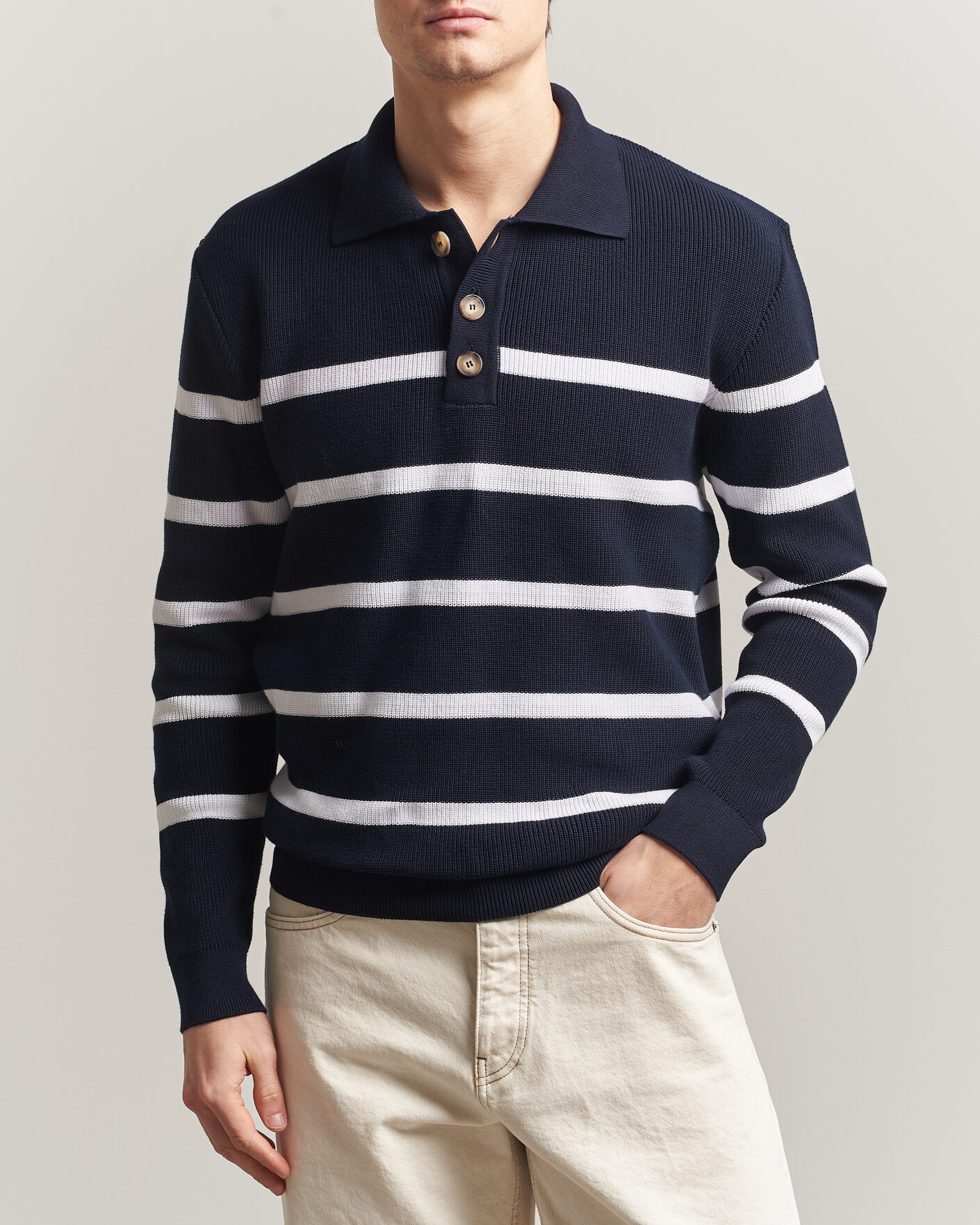 Men | Sweaters & Knitwear | Armor-lux | Heritage Knitted Polo Marine/Blanc
