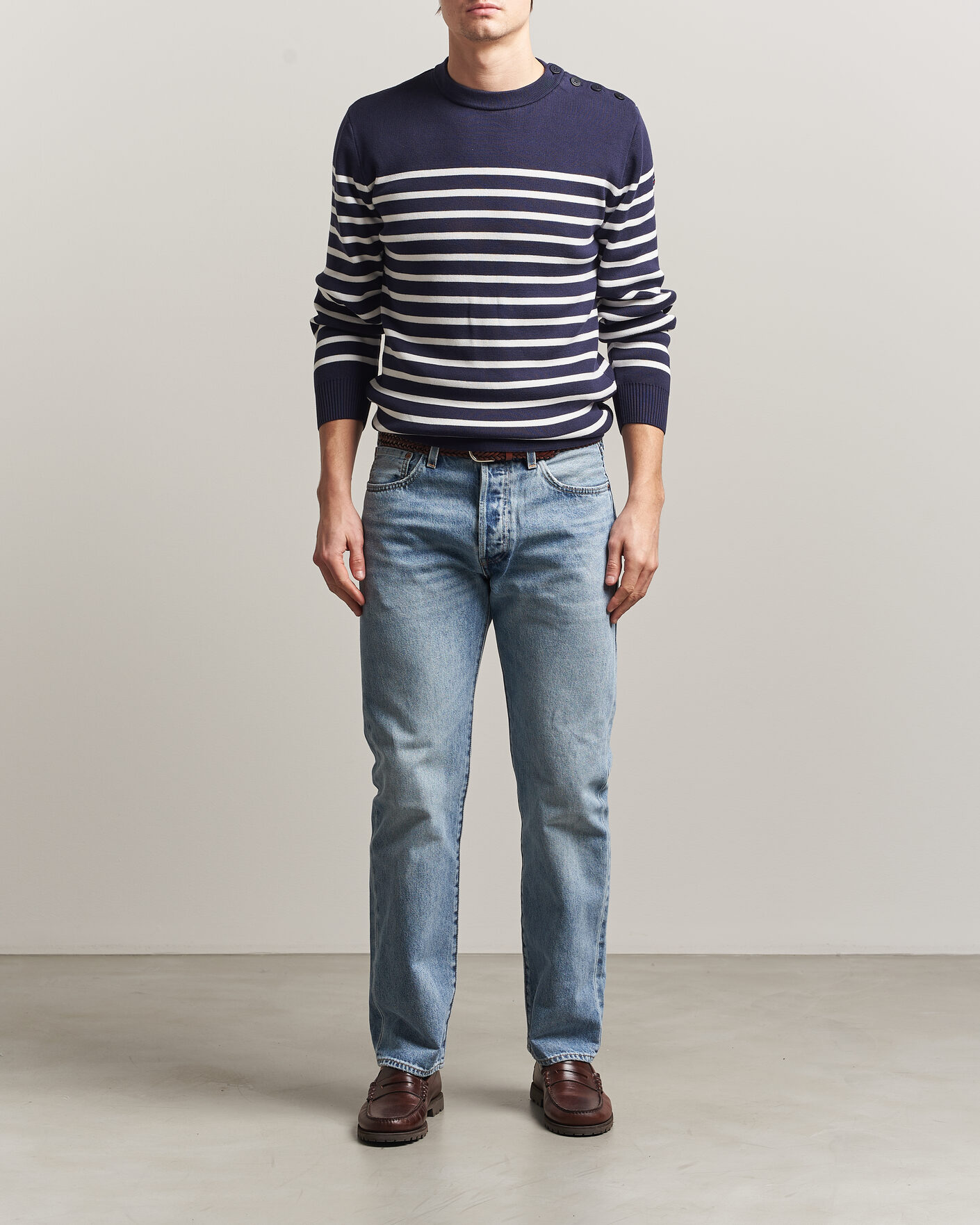 Men | Sweaters & Knitwear | Armor-lux | Groix Striped Sweater Navy/Nature