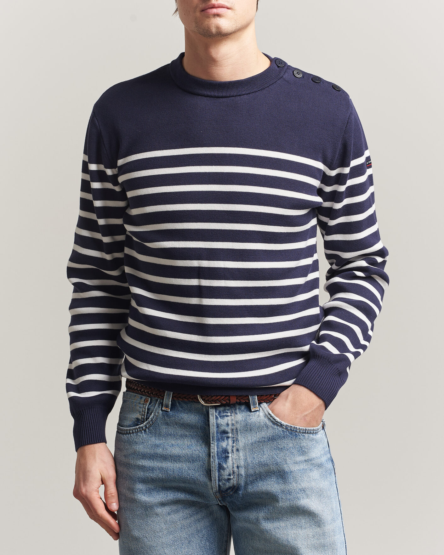 Men | Sweaters & Knitwear | Armor-lux | Groix Striped Sweater Navy/Nature