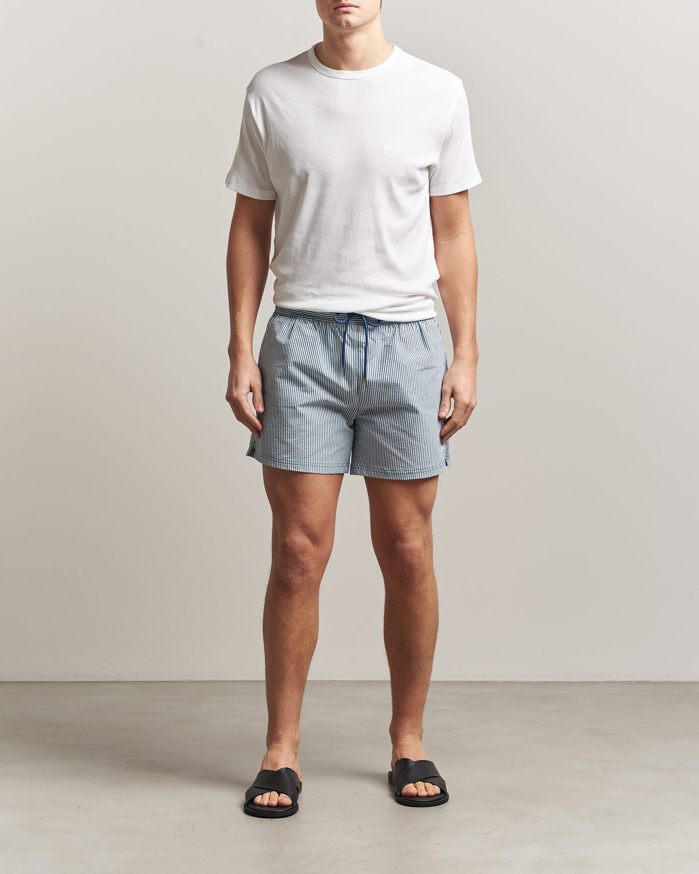 Men | Swimwear | BOSS BLACK | Velvetfish Seersucker Swimshorts Open Blue