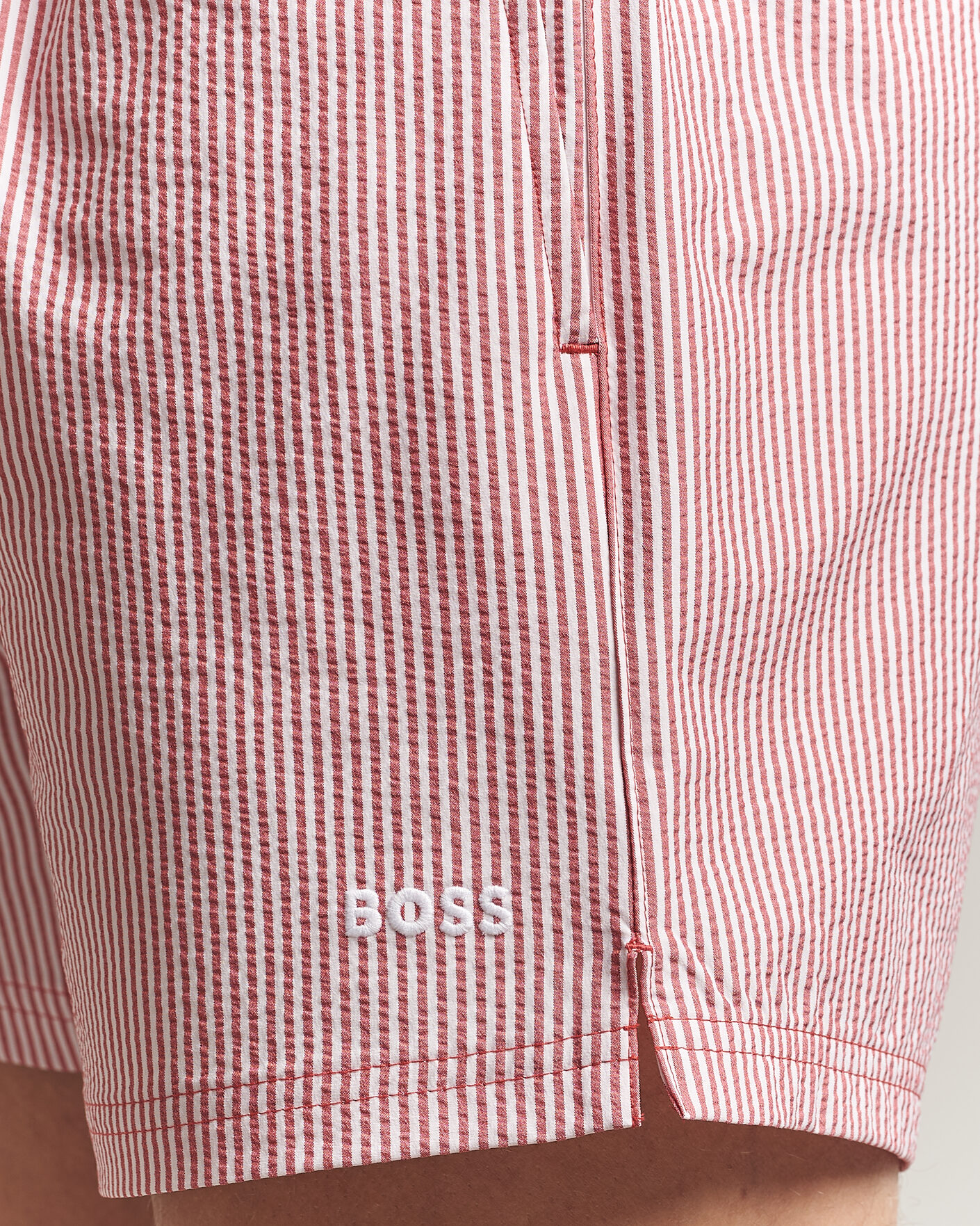 Men | Swimwear | BOSS BLACK | Velvetfish Seersucker Swimshorts Dark Red