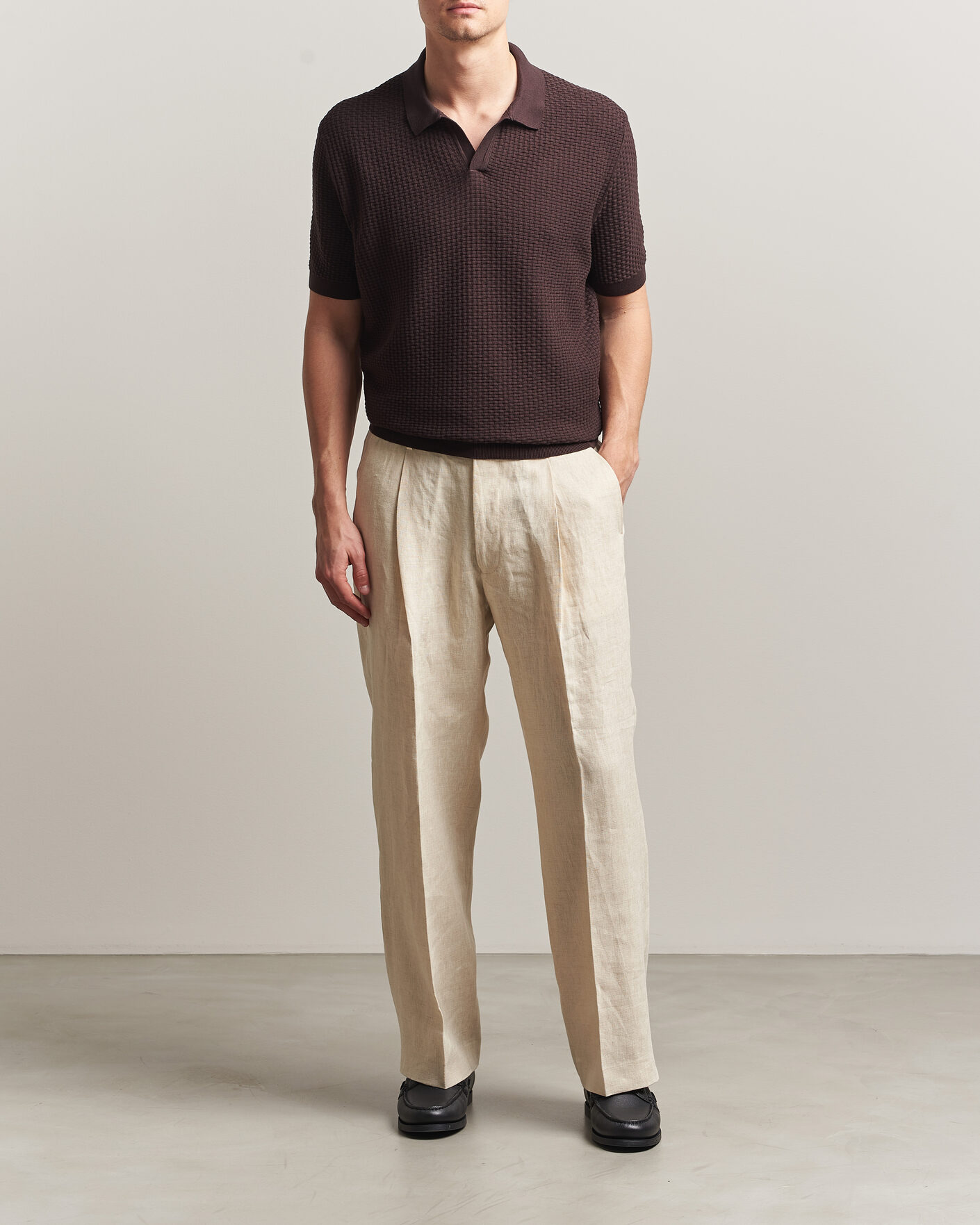 Men | Polo Shirts | BOSS BLACK | Natalo Structured Knitted Polo Dark Brown