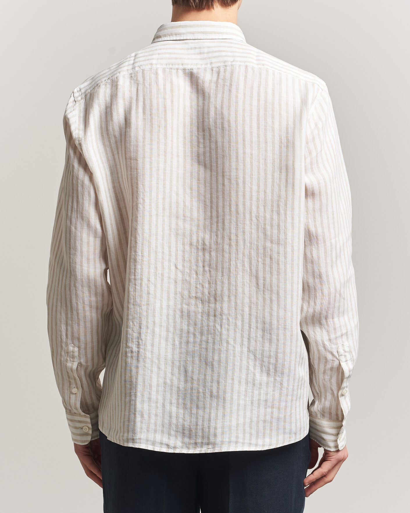 BOSS BLACK Liam Striped Linen Shirt Open Beige at CareOfCarl.com