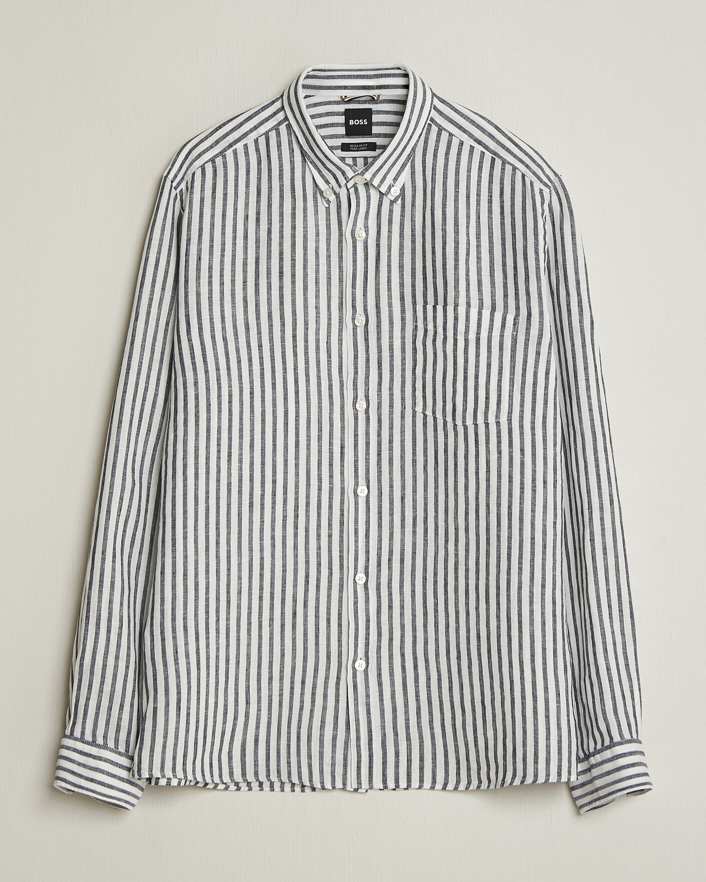 Men | Shirts | BOSS BLACK | Liam Striped Linen Shirt Dark Blue