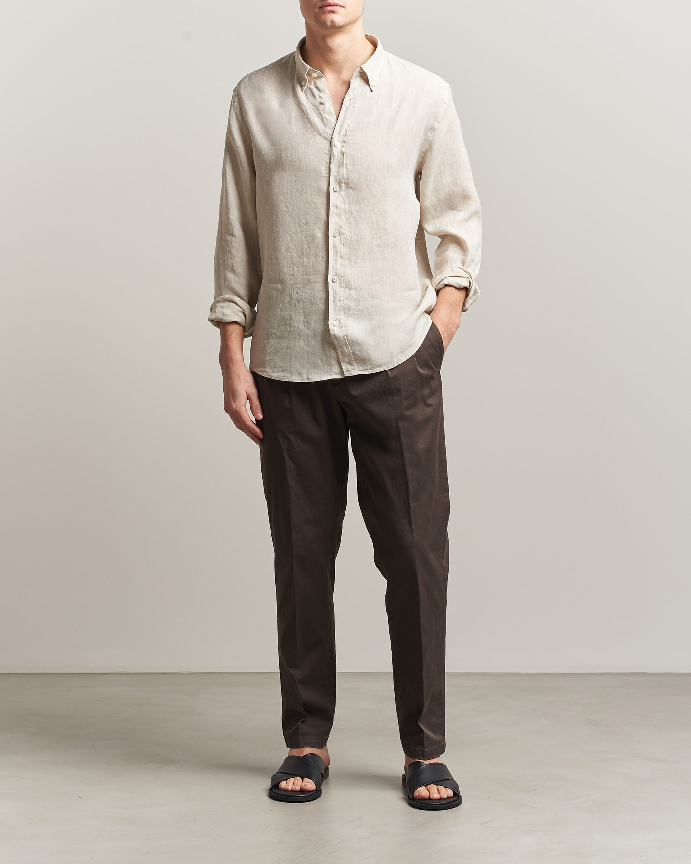 BOSS BLACK Liam Linen Shirt Open Beige at CareOfCarl.com