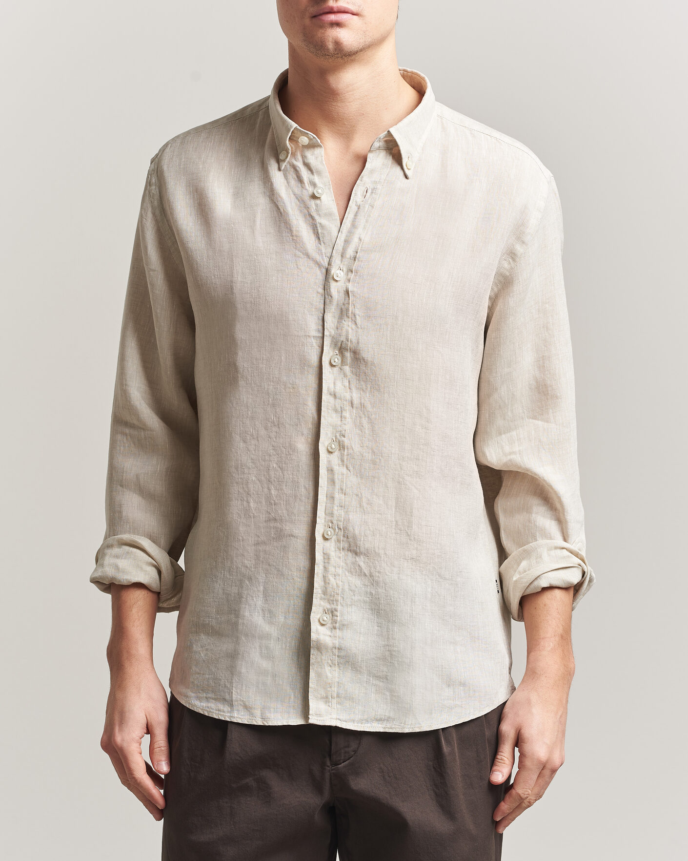 BOSS BLACK Liam Linen Shirt Open Beige at CareOfCarl.com