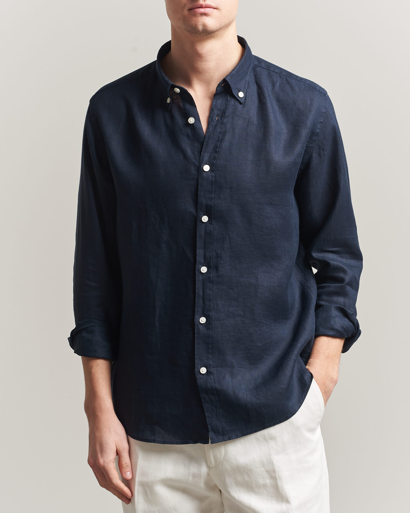 Men | Shirts | BOSS BLACK | Liam Linen Shirt Dark Blue