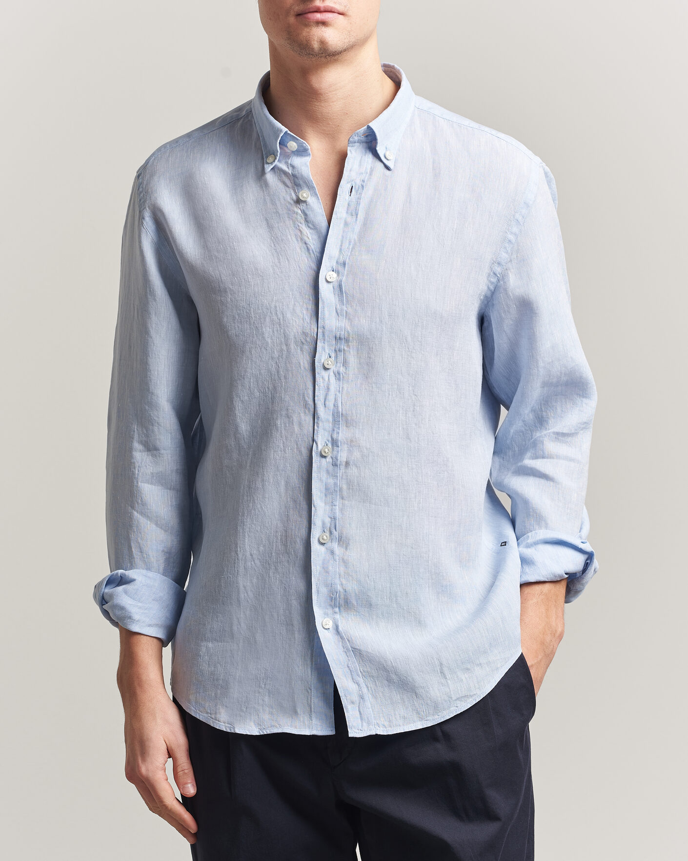 BOSS BLACK Liam Linen Shirt Light Blue at CareOfCarl.com