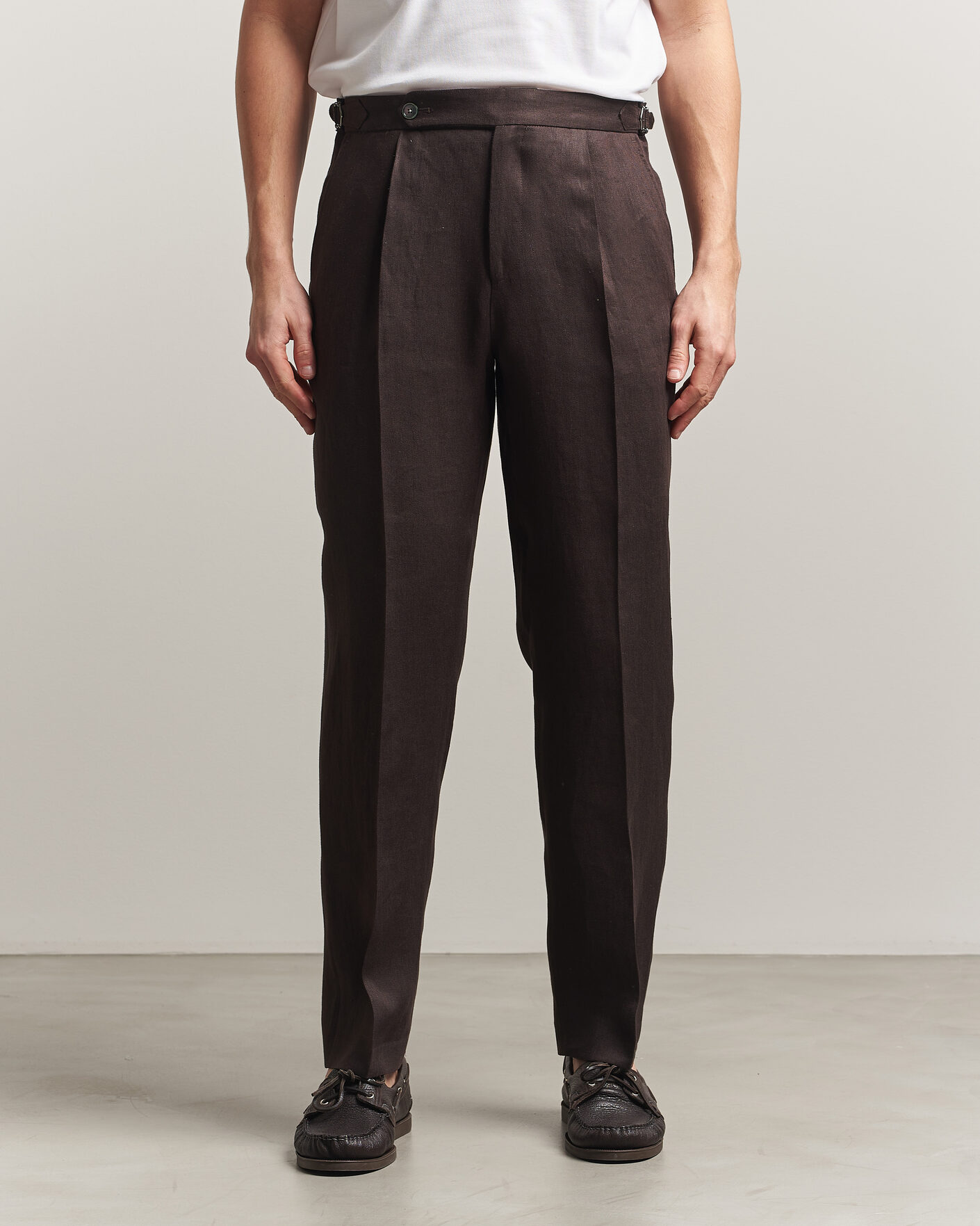 Men | Trousers | BOSS BLACK | Perino Linen Suit Trousers Dark Brown