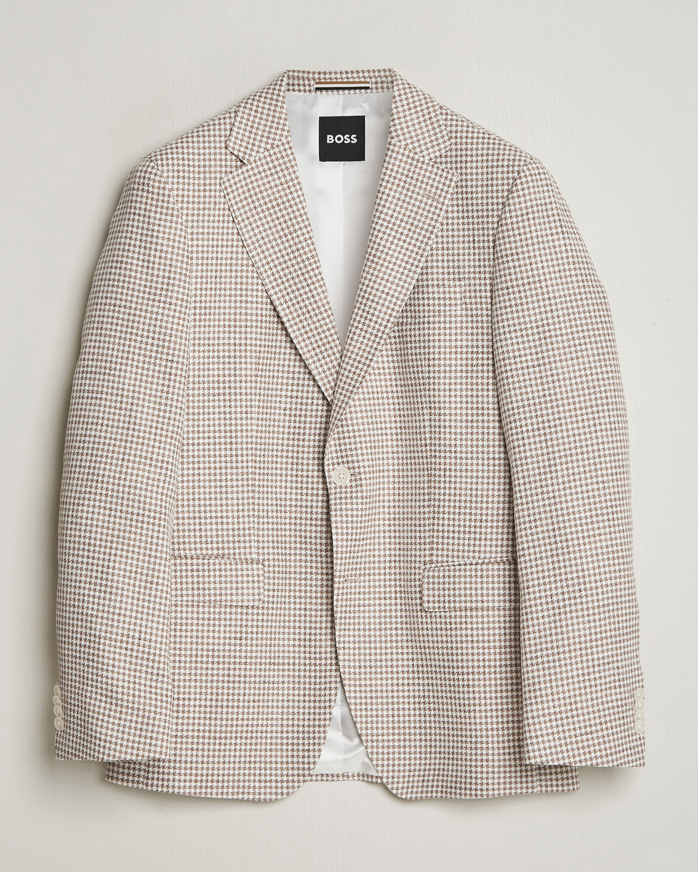 Men | Blazers | BOSS BLACK | Hutson Linen/Cotton Houndstooth Blazer Open Beige