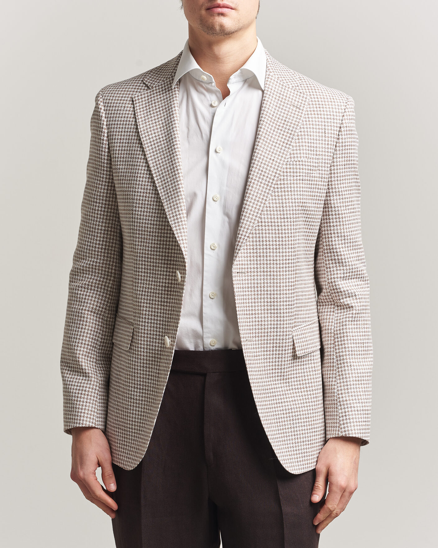Men | Blazers | BOSS BLACK | Hutson Linen/Cotton Houndstooth Blazer Open Beige