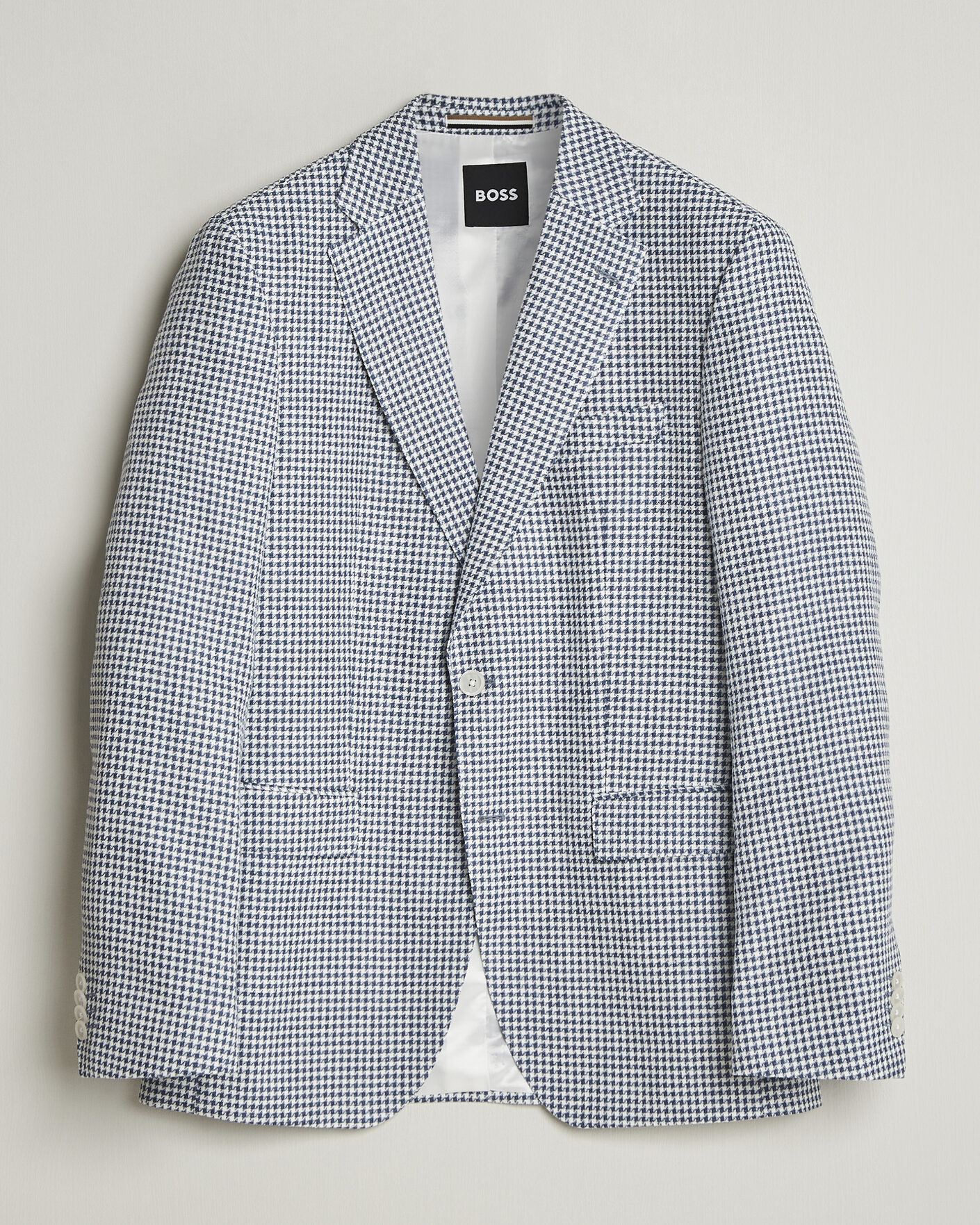 Men | Blazers | BOSS BLACK | Hutson Linen/Cotton Houndstooth Blazer Open Blue