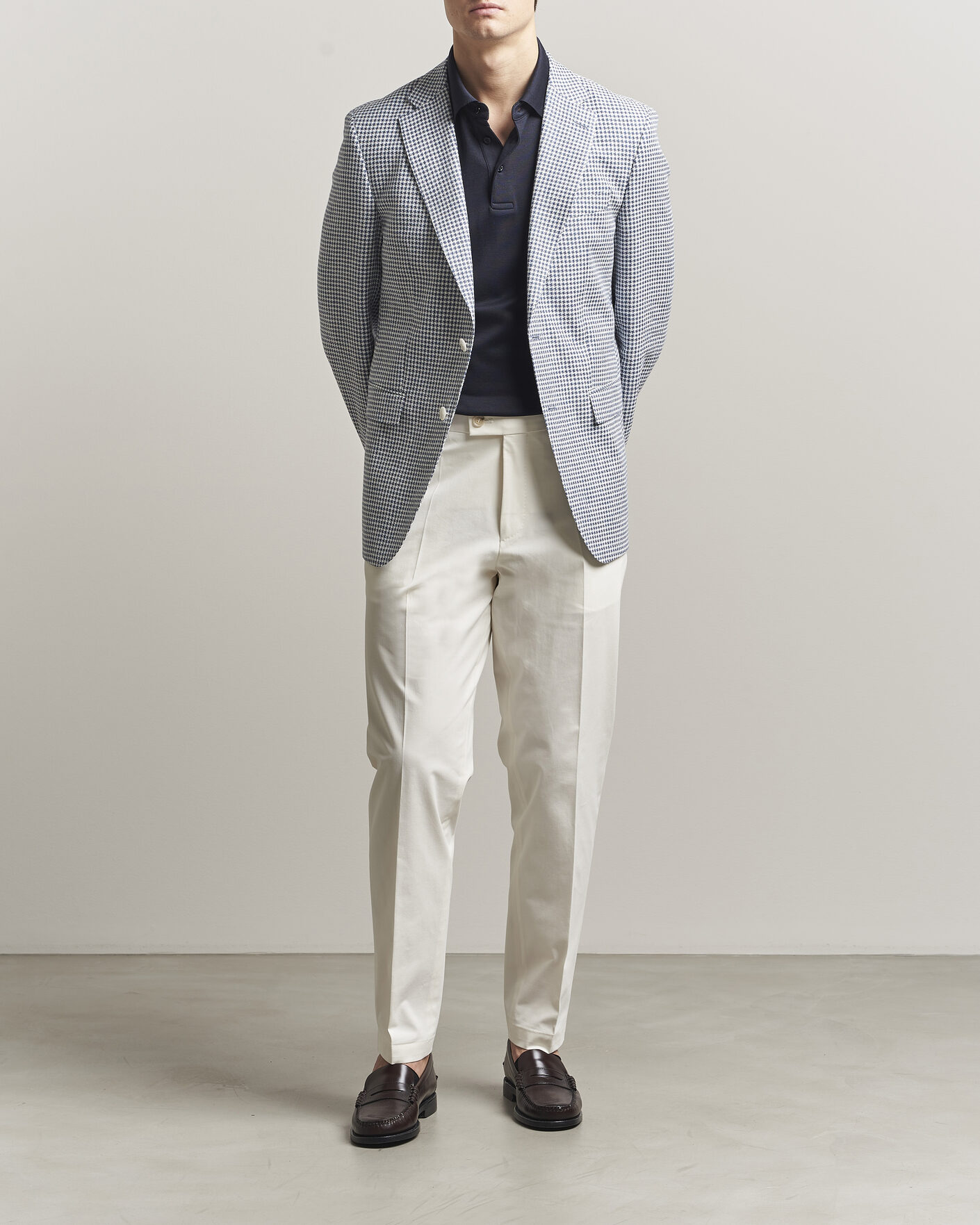 Men | Blazers | BOSS BLACK | Hutson Linen/Cotton Houndstooth Blazer Open Blue
