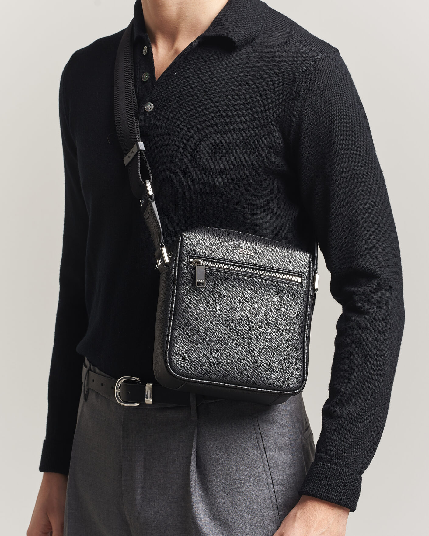 Men | Bags | BOSS BLACK | Daxter Leather Crossbody Bag Black