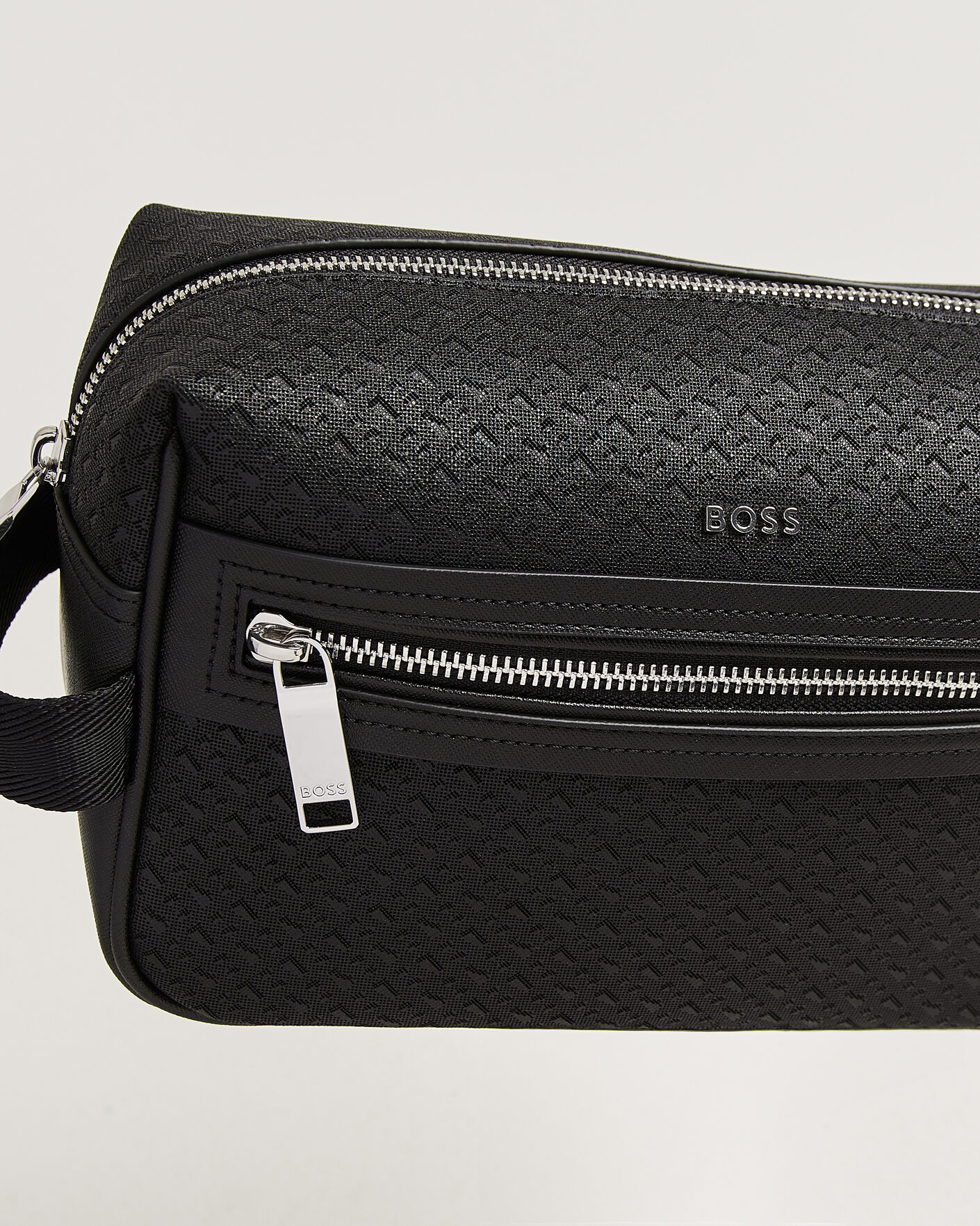 Men | Bags | BOSS BLACK | Daxter Monogram Leather Washbag Black