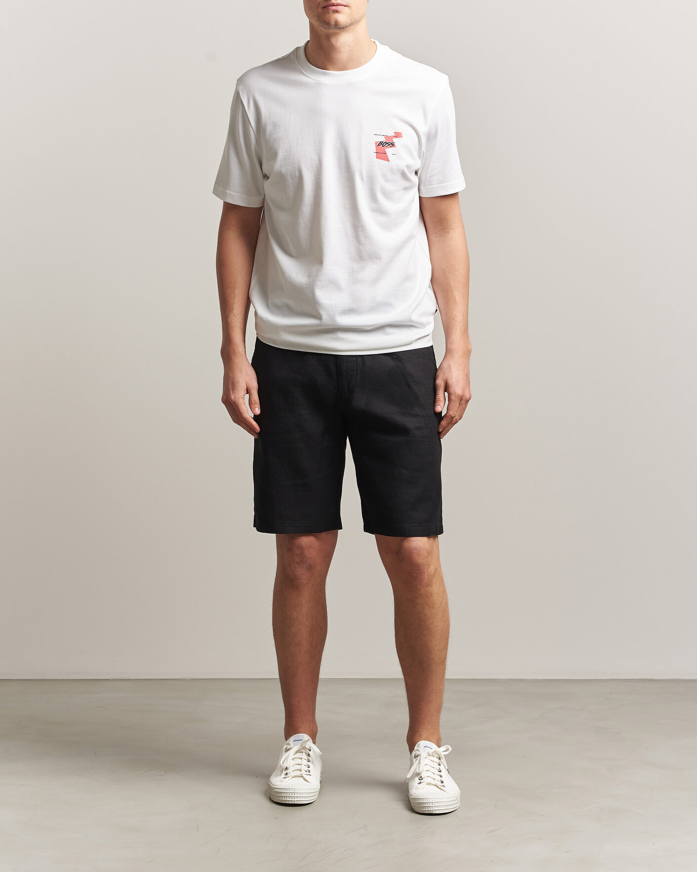 Men | Shorts | BOSS ORANGE | Tapered Linen Drawstring Shorts Black