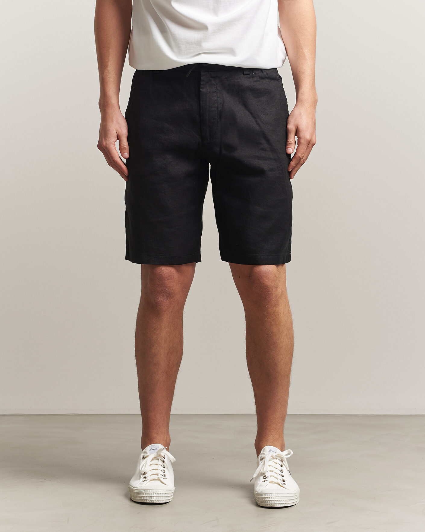 Men | Shorts | BOSS ORANGE | Tapered Linen Drawstring Shorts Black