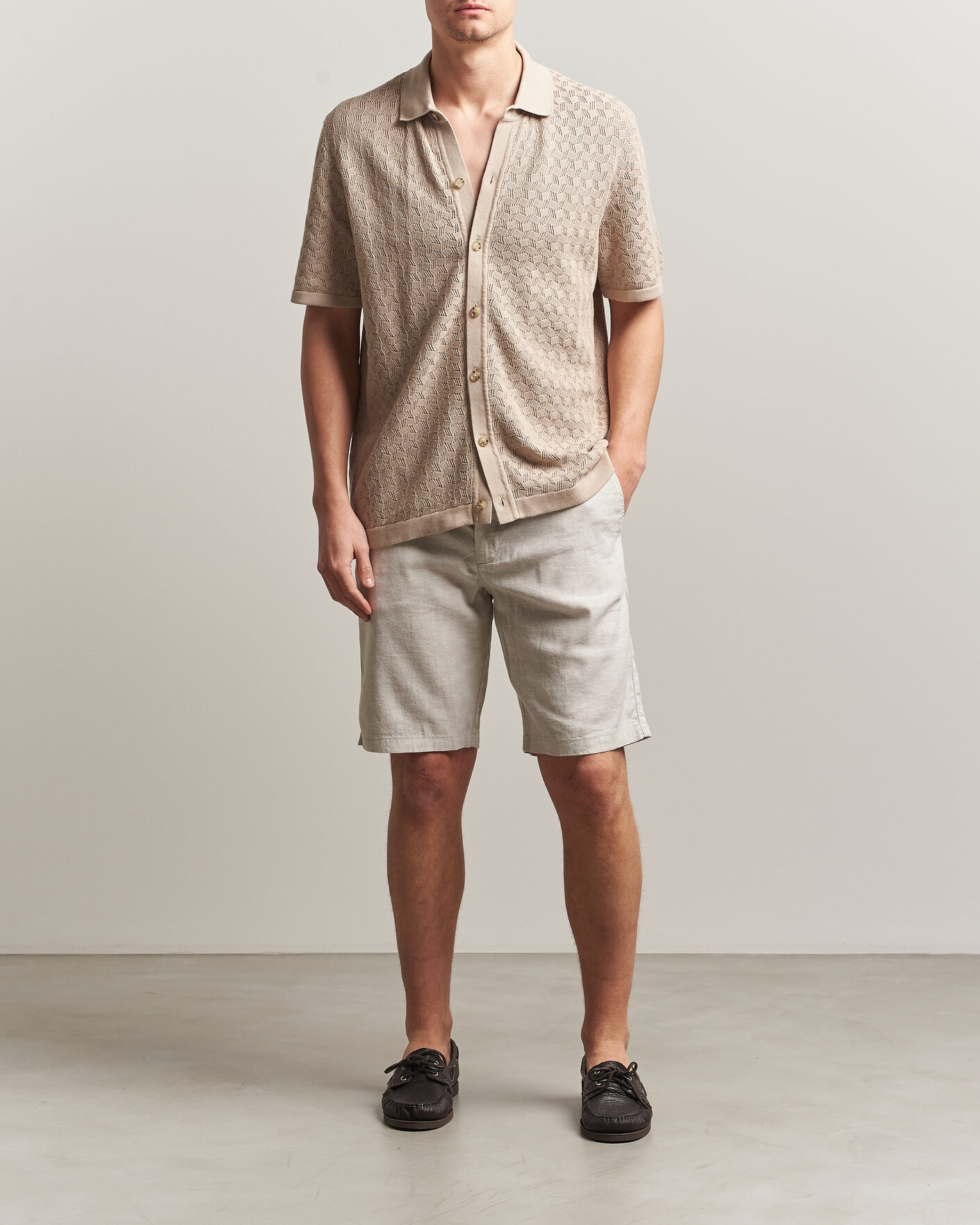 Men | Shorts | BOSS ORANGE | Tapered Linen Drawstring Shorts Open Grey