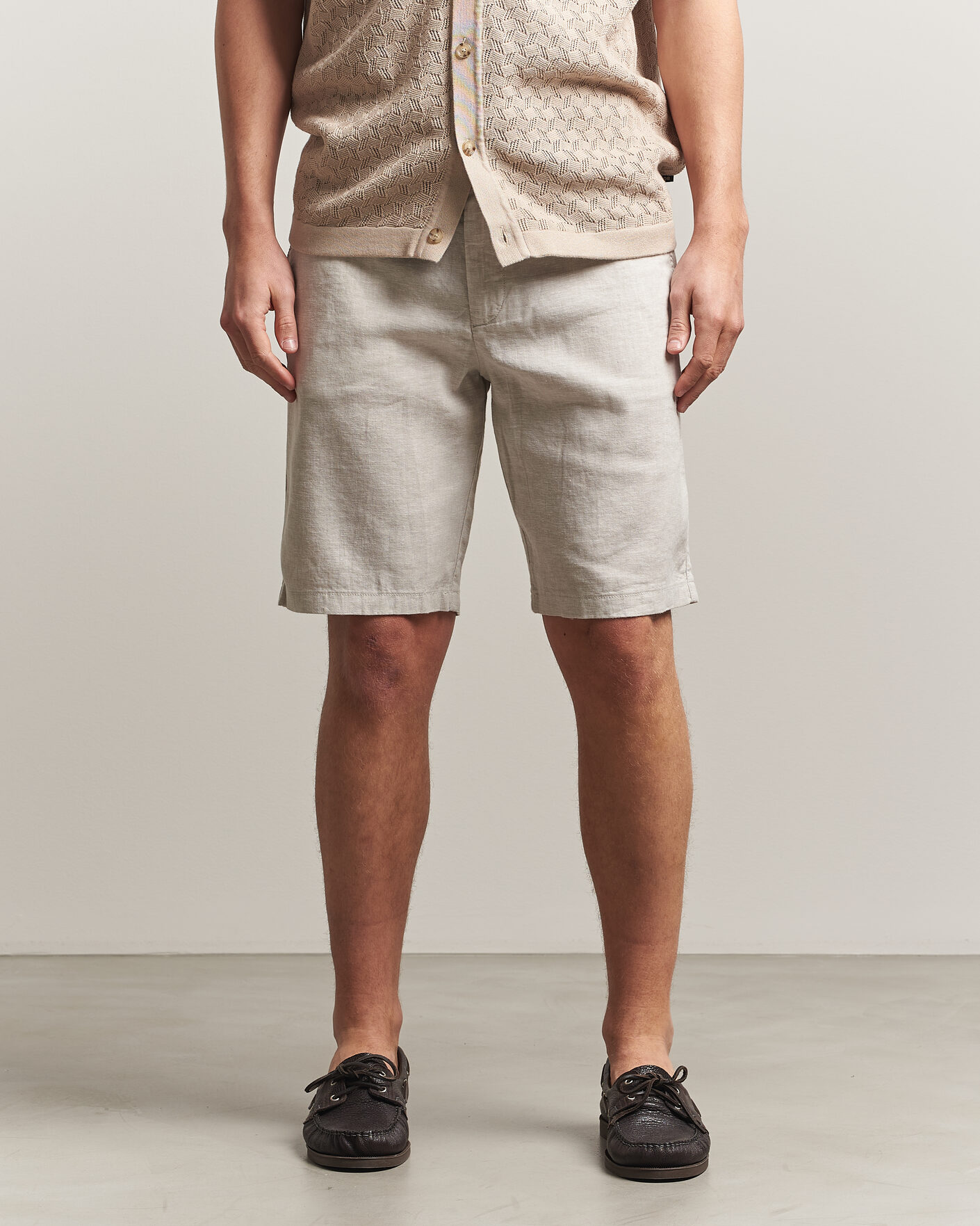 Men | Shorts | BOSS ORANGE | Tapered Linen Drawstring Shorts Open Grey