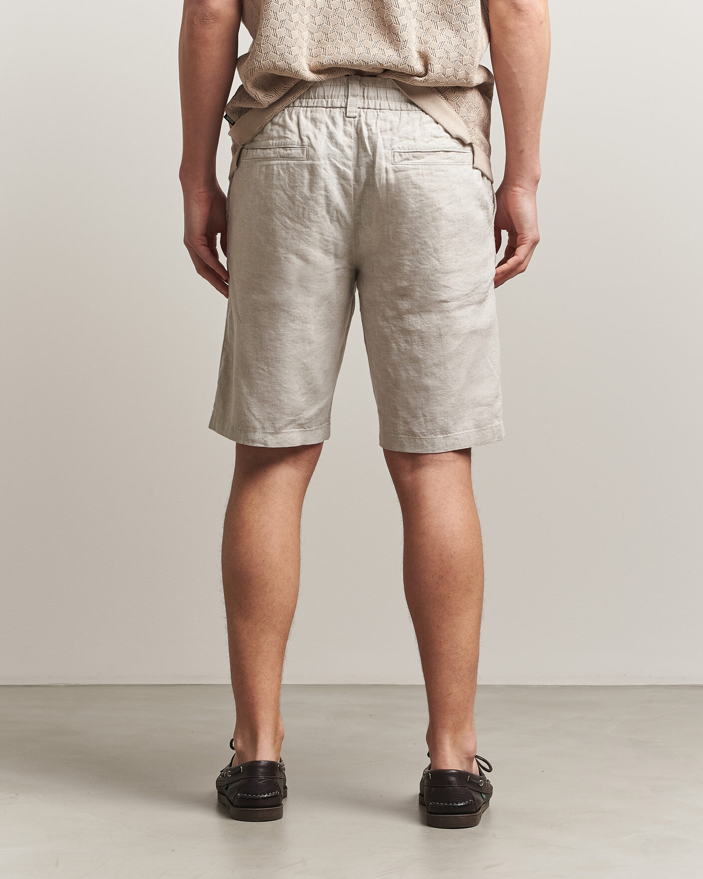Men | Shorts | BOSS ORANGE | Tapered Linen Drawstring Shorts Open Grey