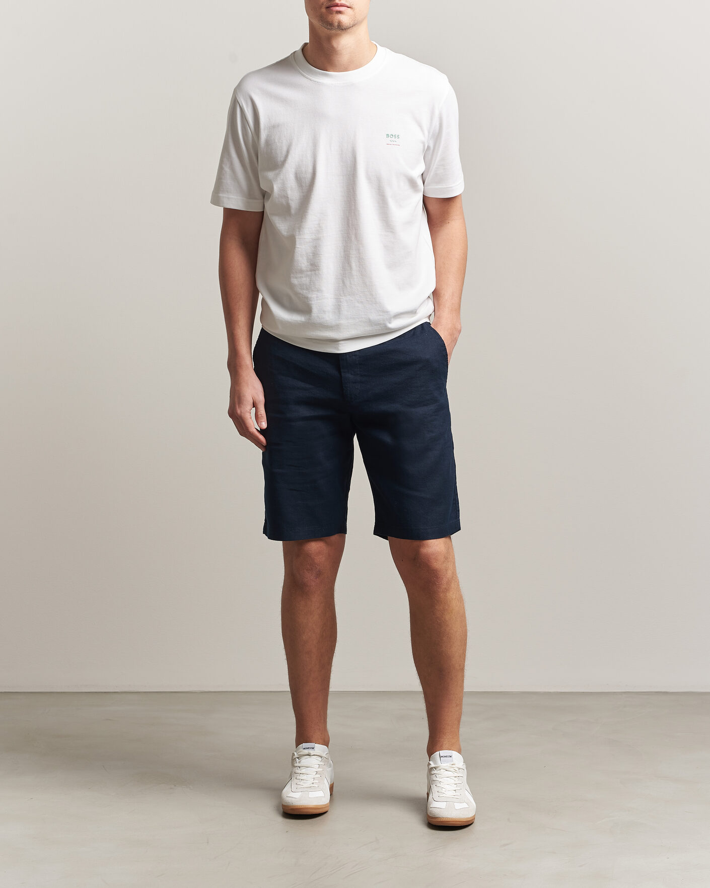 Men | Shorts | BOSS ORANGE | Tapered Linen Drawstring Shorts Dark Blue