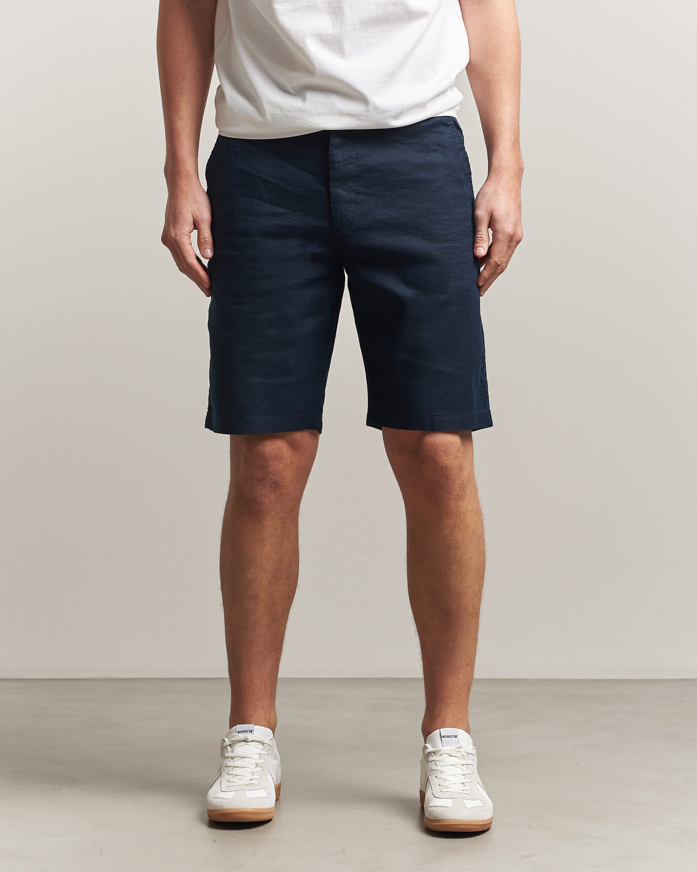 Men | Shorts | BOSS ORANGE | Tapered Linen Drawstring Shorts Dark Blue