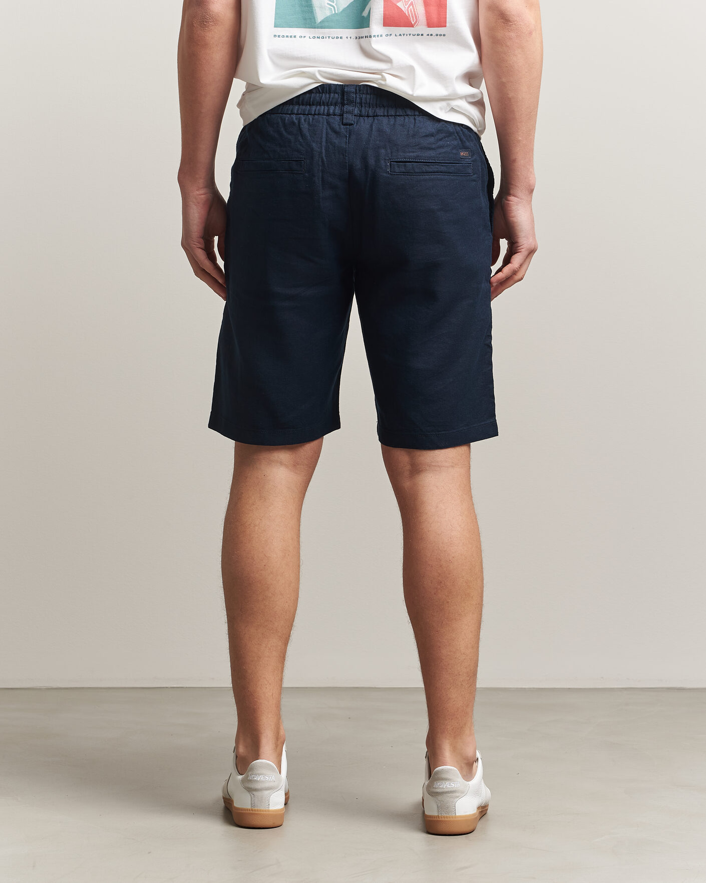 Men | Shorts | BOSS ORANGE | Tapered Linen Drawstring Shorts Dark Blue
