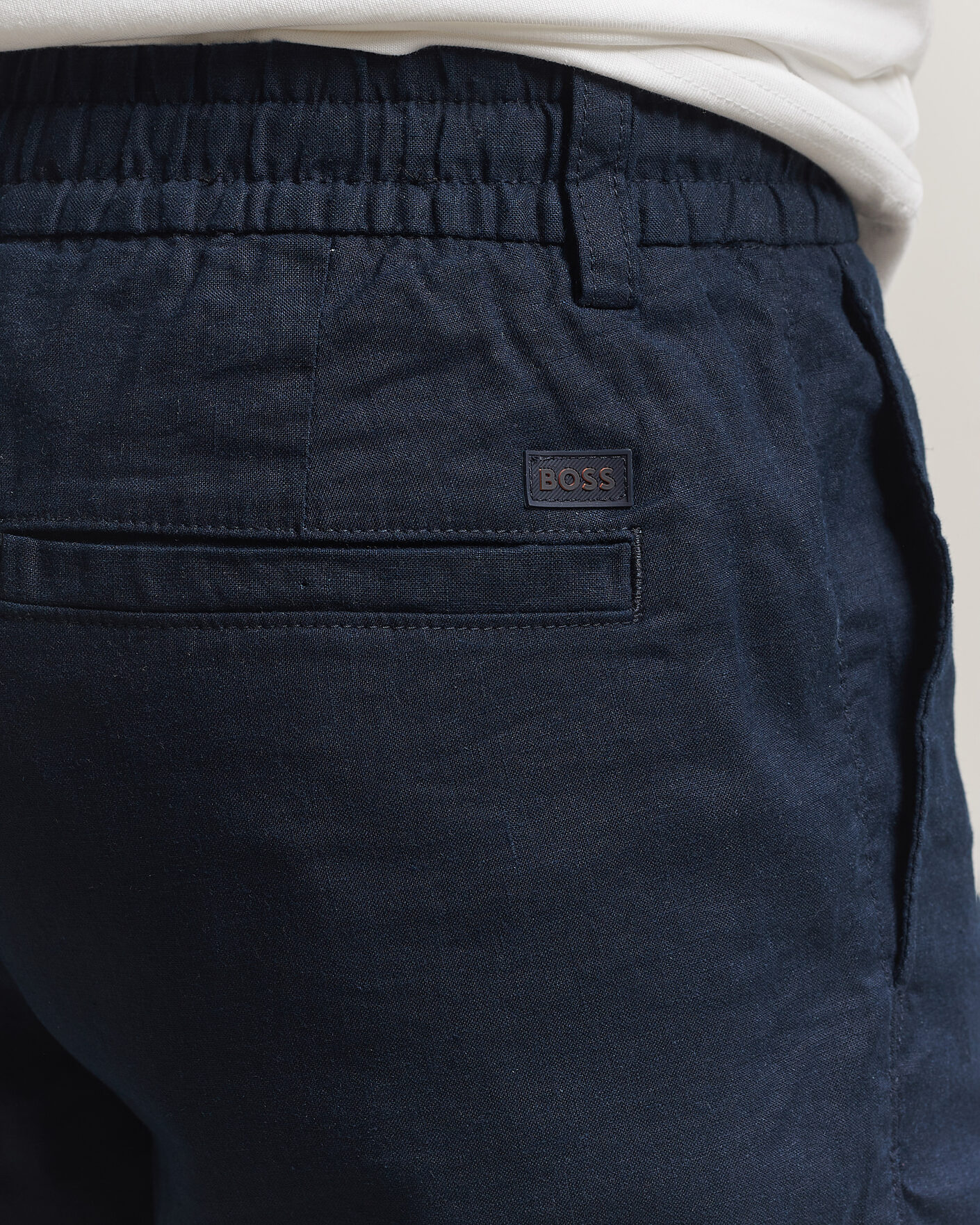 Men | Shorts | BOSS ORANGE | Tapered Linen Drawstring Shorts Dark Blue