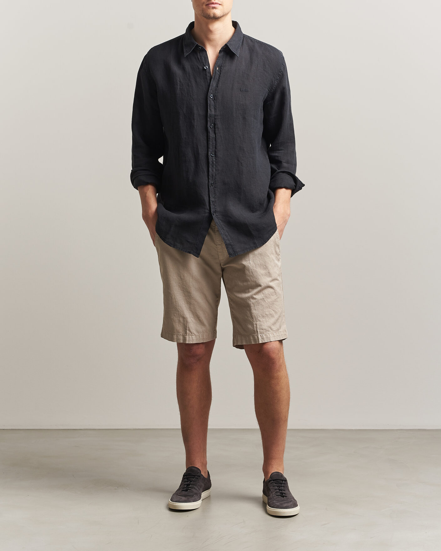 Men | Shirts | BOSS ORANGE | Relegant Linen Shirt Black