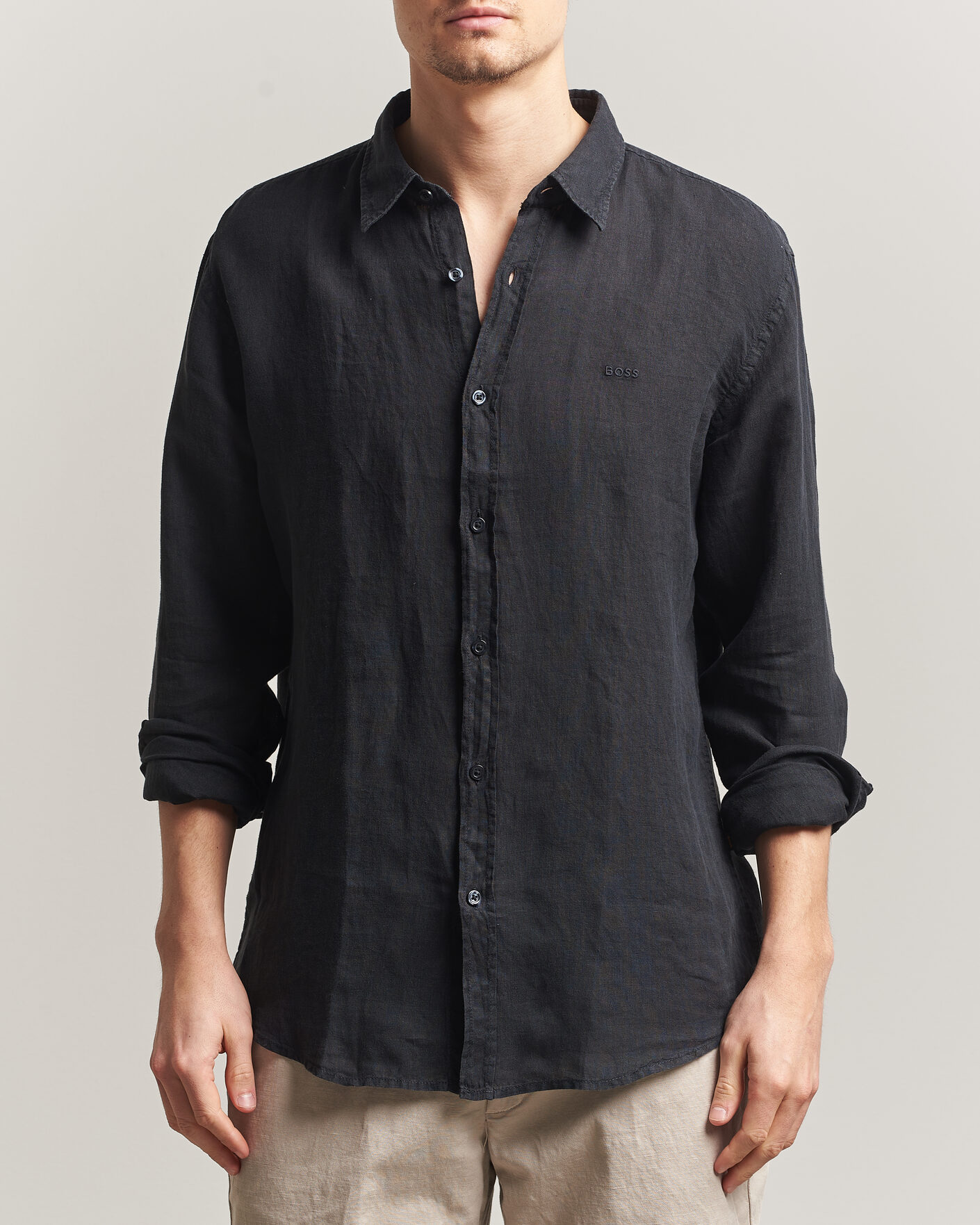 Men | Shirts | BOSS ORANGE | Relegant Linen Shirt Black