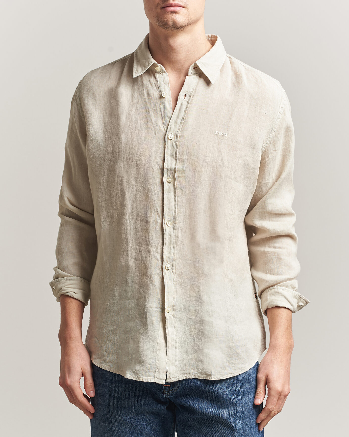 Men | Shirts | BOSS ORANGE | Relegant Linen Shirt Light Beige