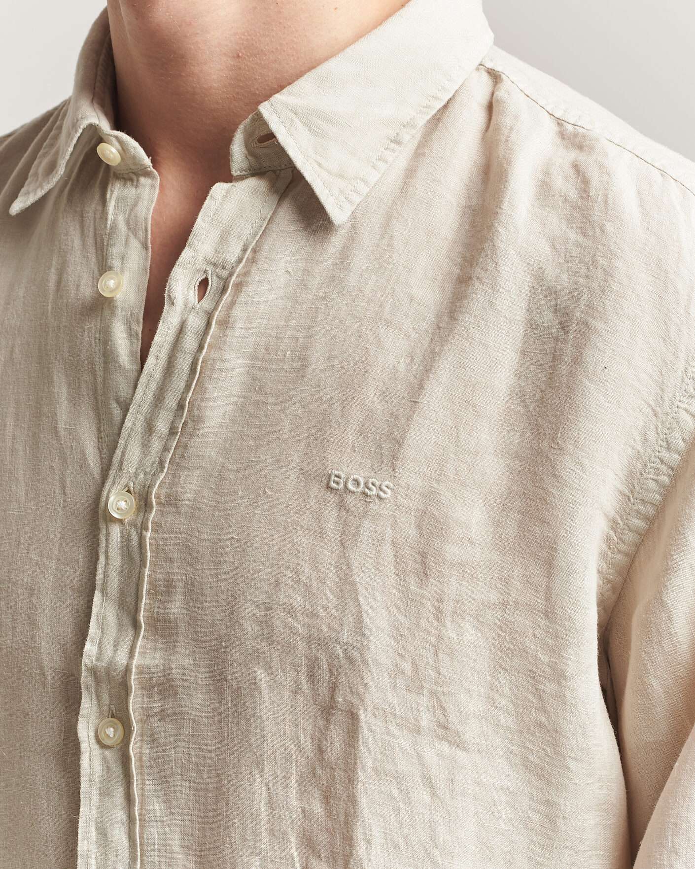 Men | Shirts | BOSS ORANGE | Relegant Linen Shirt Light Beige
