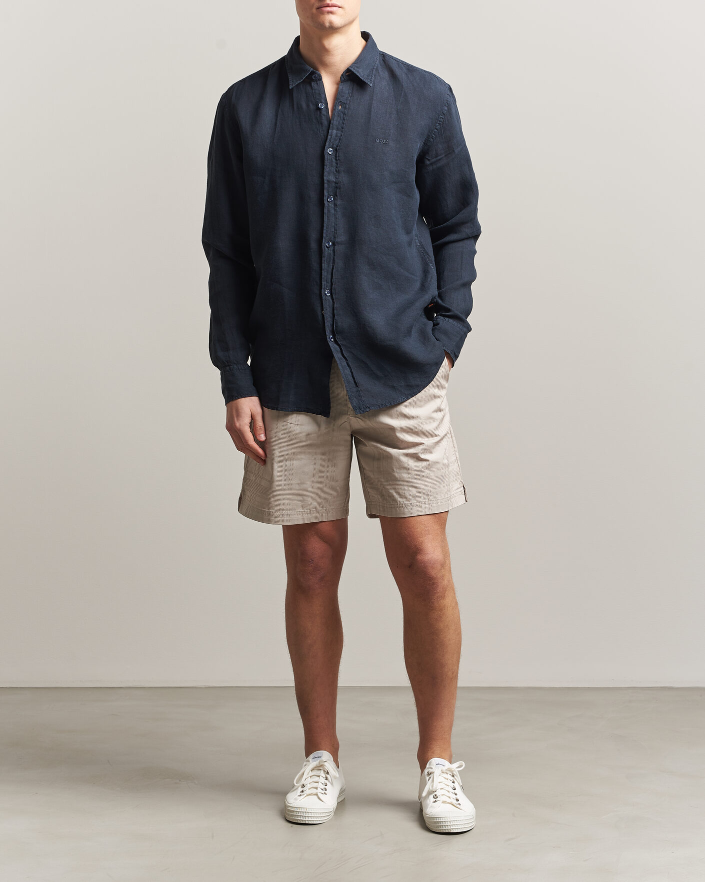 Men | Shirts | BOSS ORANGE | Relegant Linen Shirt Dark Blue
