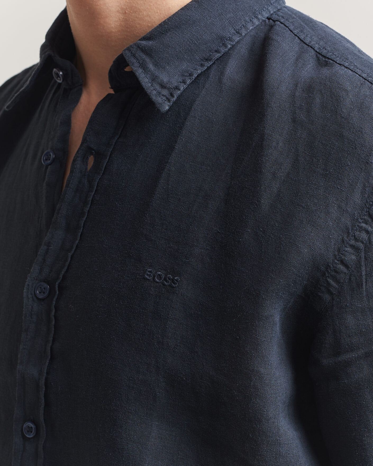 Men | Shirts | BOSS ORANGE | Relegant Linen Shirt Dark Blue