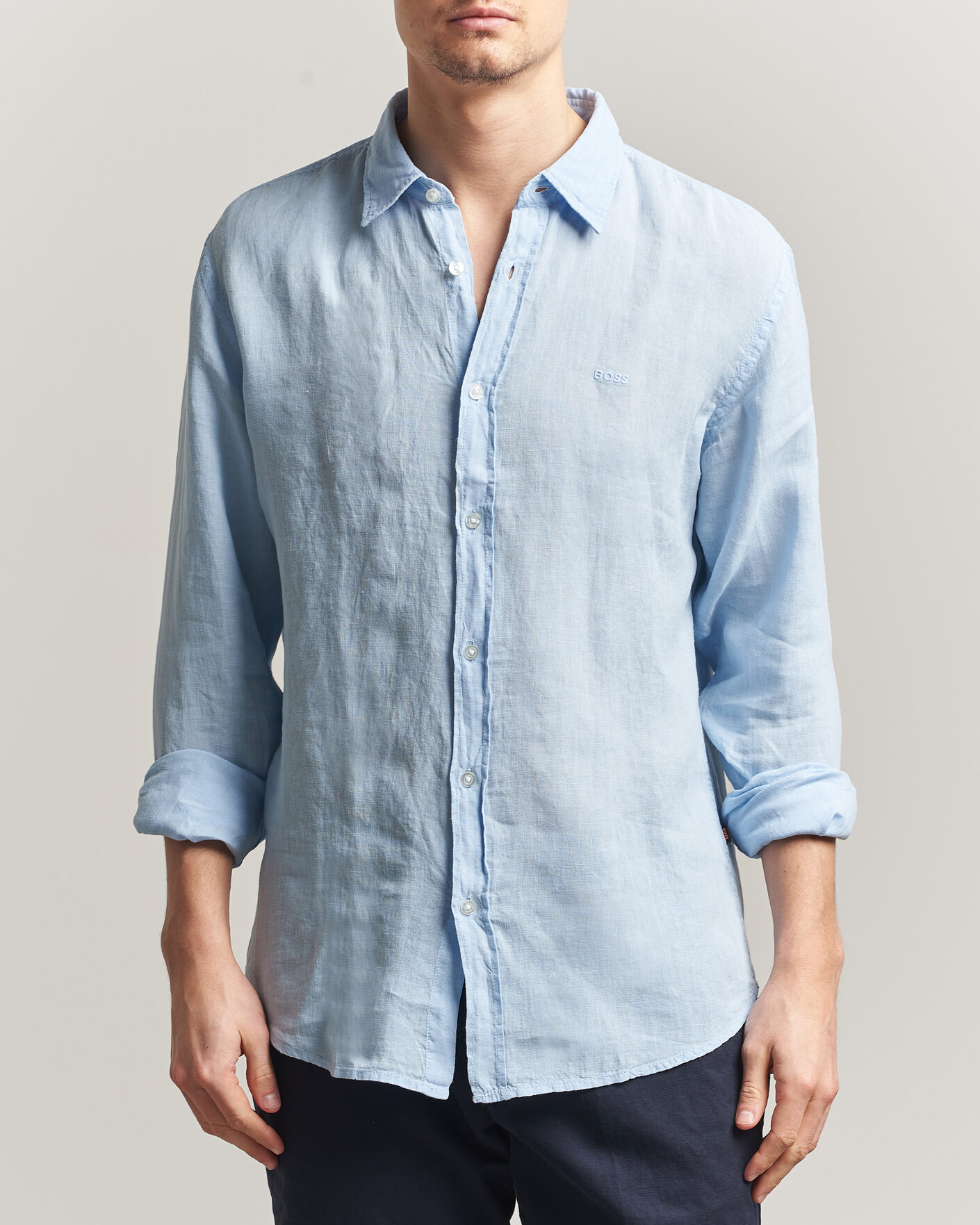 Men | Shirts | BOSS ORANGE | Relegant Linen Shirt Light Blue