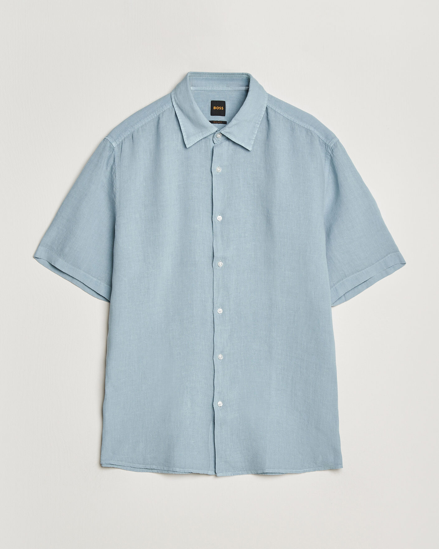 Men | Shirts | BOSS ORANGE | Rash Linen Short Sleeve Shirt Light Blue