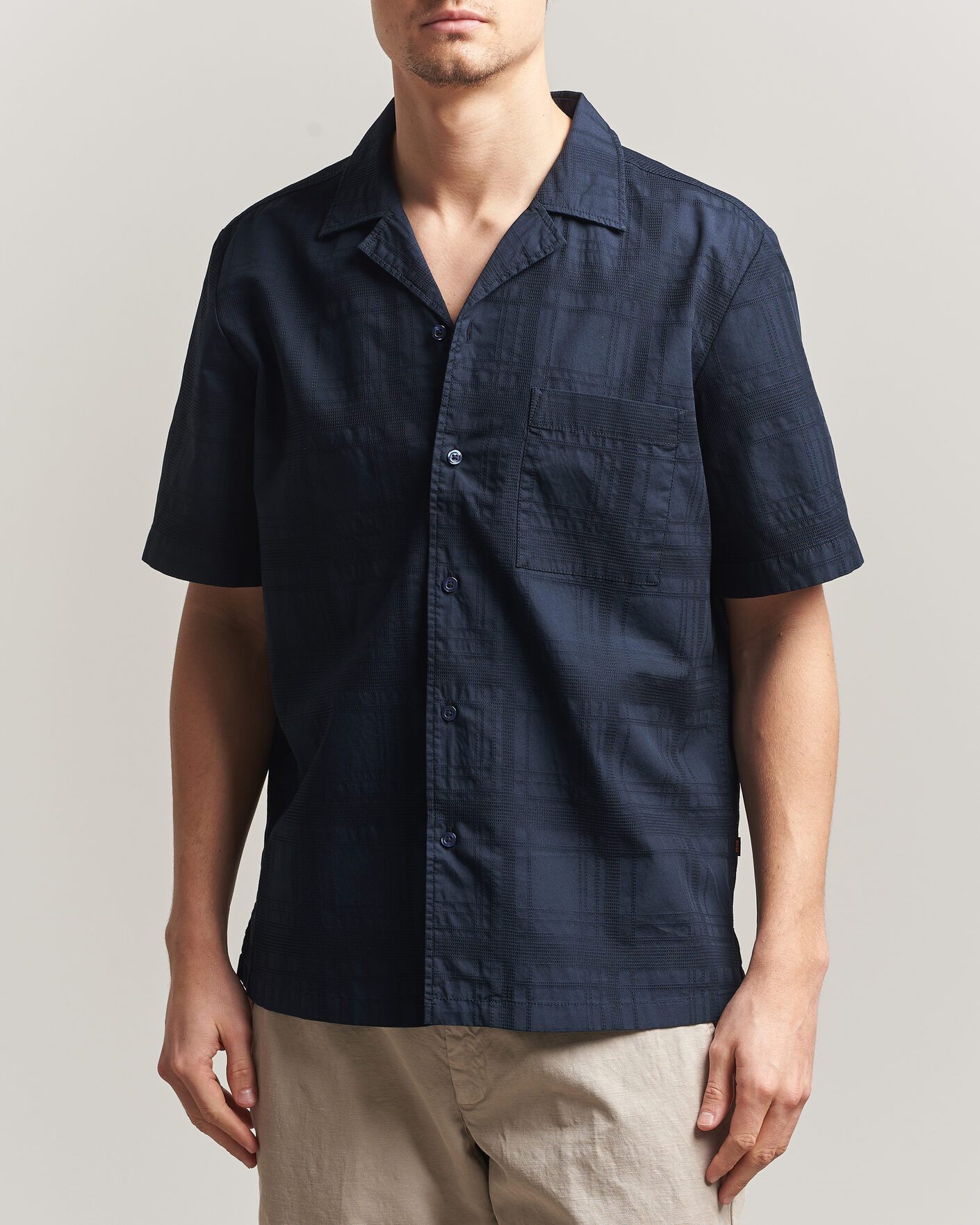 Men | Shirts | BOSS ORANGE | Rayer Cotton Resort Shirt Dark Blue