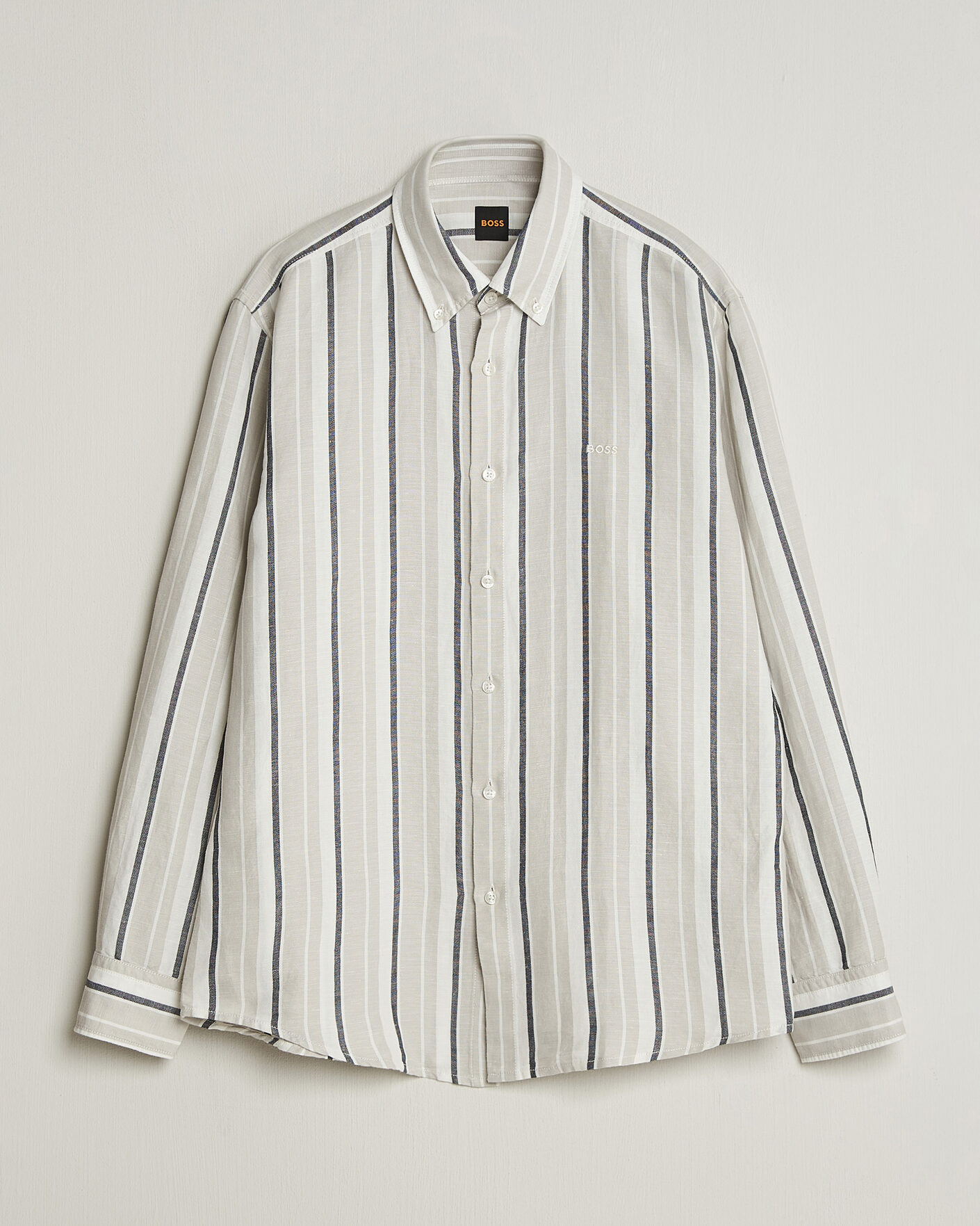 Men | Shirts | BOSS ORANGE | Ricoplus Linen/Cotton Striped Shirt Beige