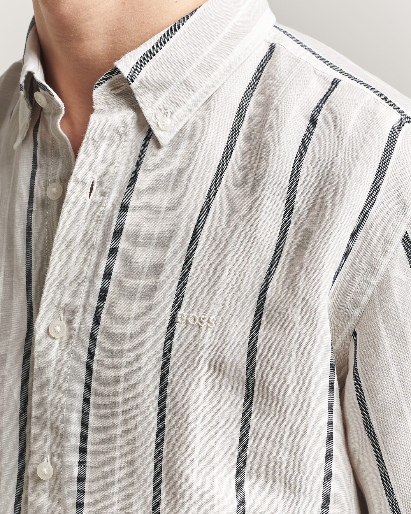 Men | Shirts | BOSS ORANGE | Ricoplus Linen/Cotton Striped Shirt Beige