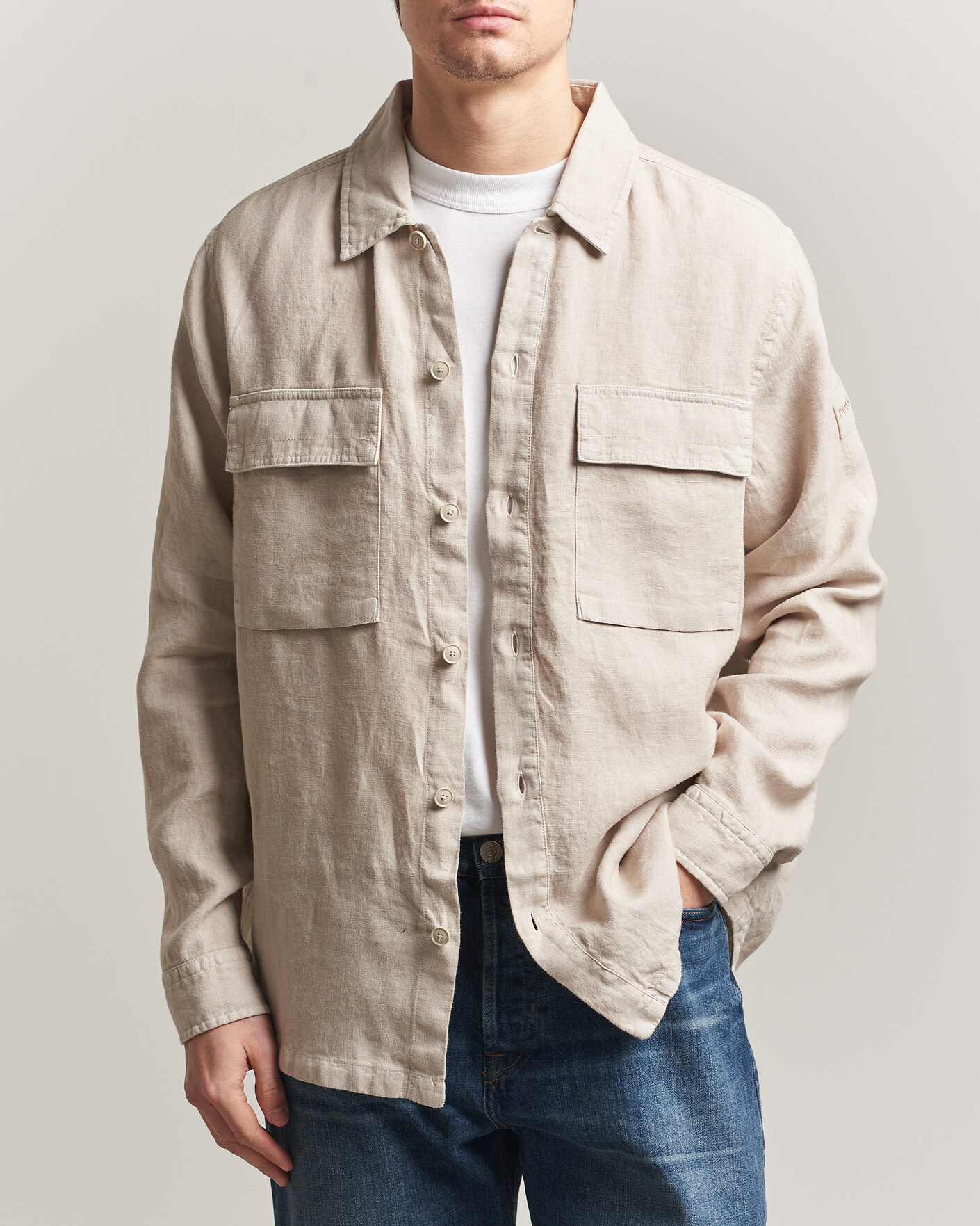 Men | Shirts | BOSS ORANGE | Locky Linen Overshirt Beige