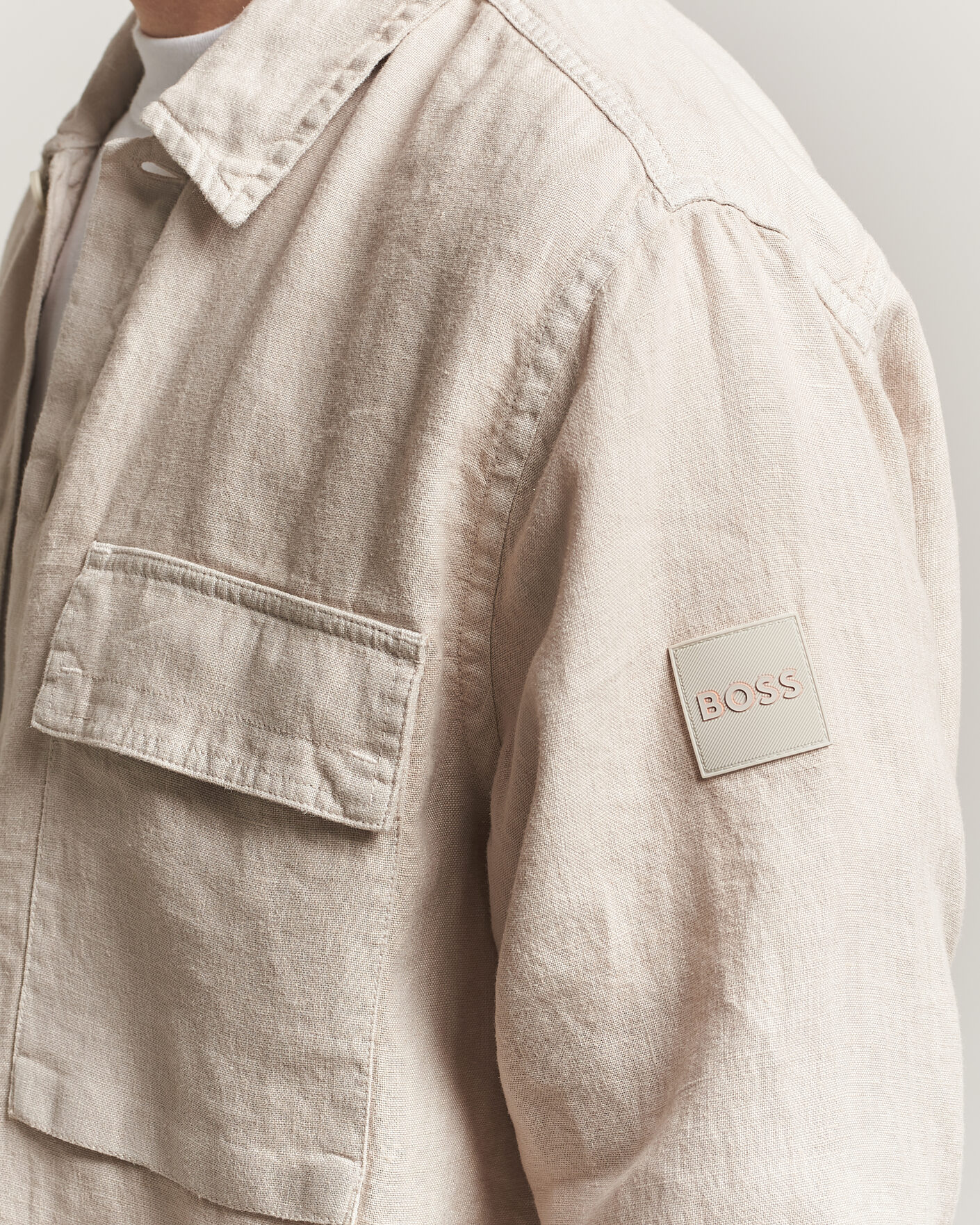 Men | Shirts | BOSS ORANGE | Locky Linen Overshirt Beige