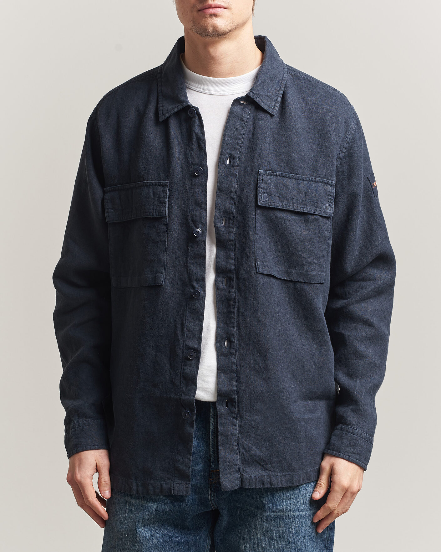 Men | Shirts | BOSS ORANGE | Locky Linen Overshirt Dark Blue
