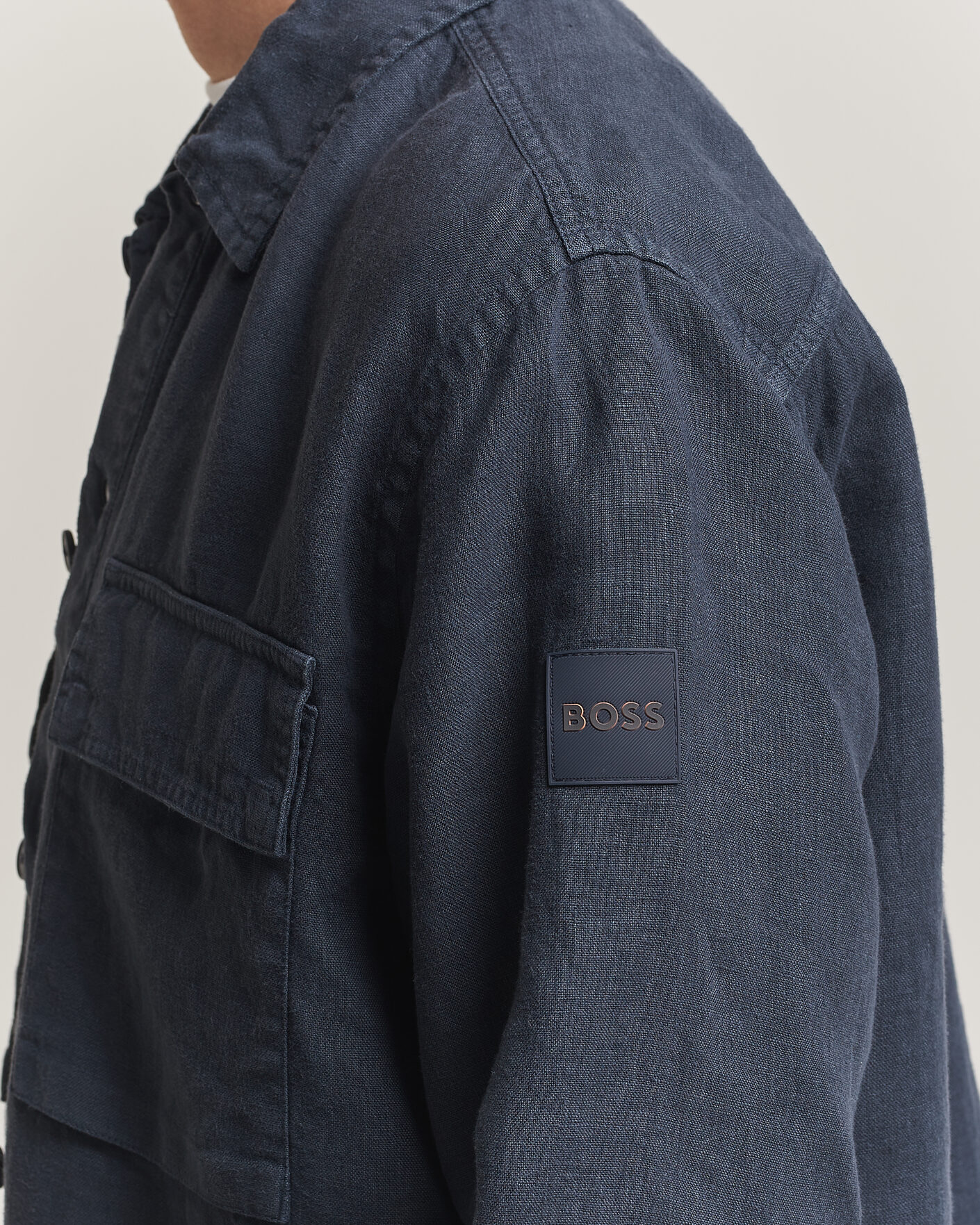 Men | Shirts | BOSS ORANGE | Locky Linen Overshirt Dark Blue